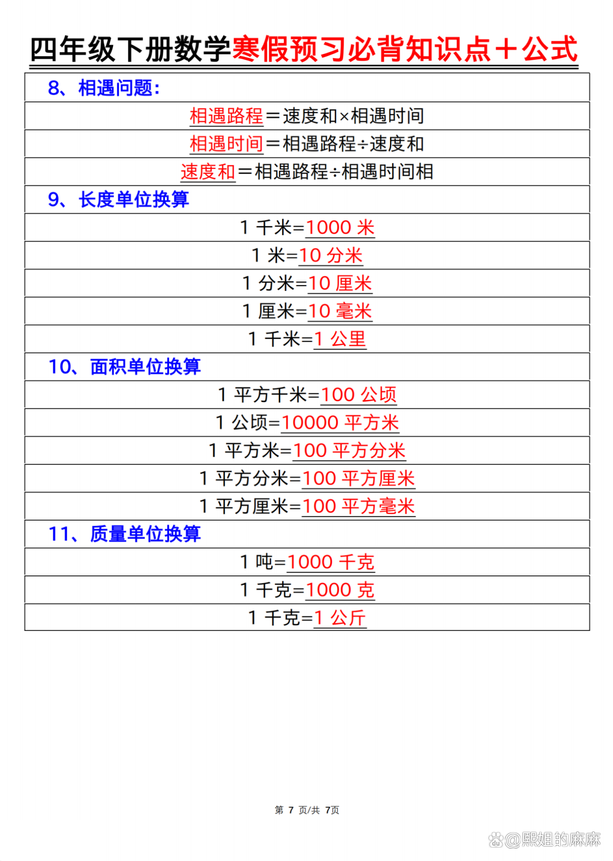 数学公式卡!3-4年级必备,每天记2个的简单介绍 数学公式卡!3-4年级必备,每天记2个的简单介绍
