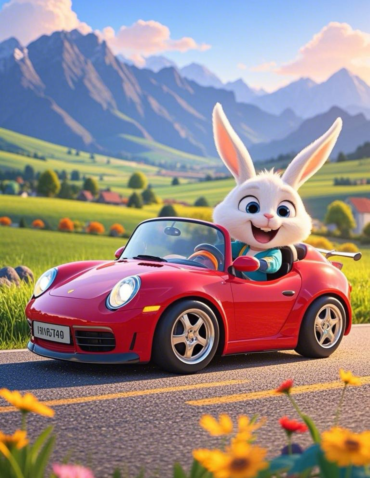 兔兔跟朋友开车去郊外玩了