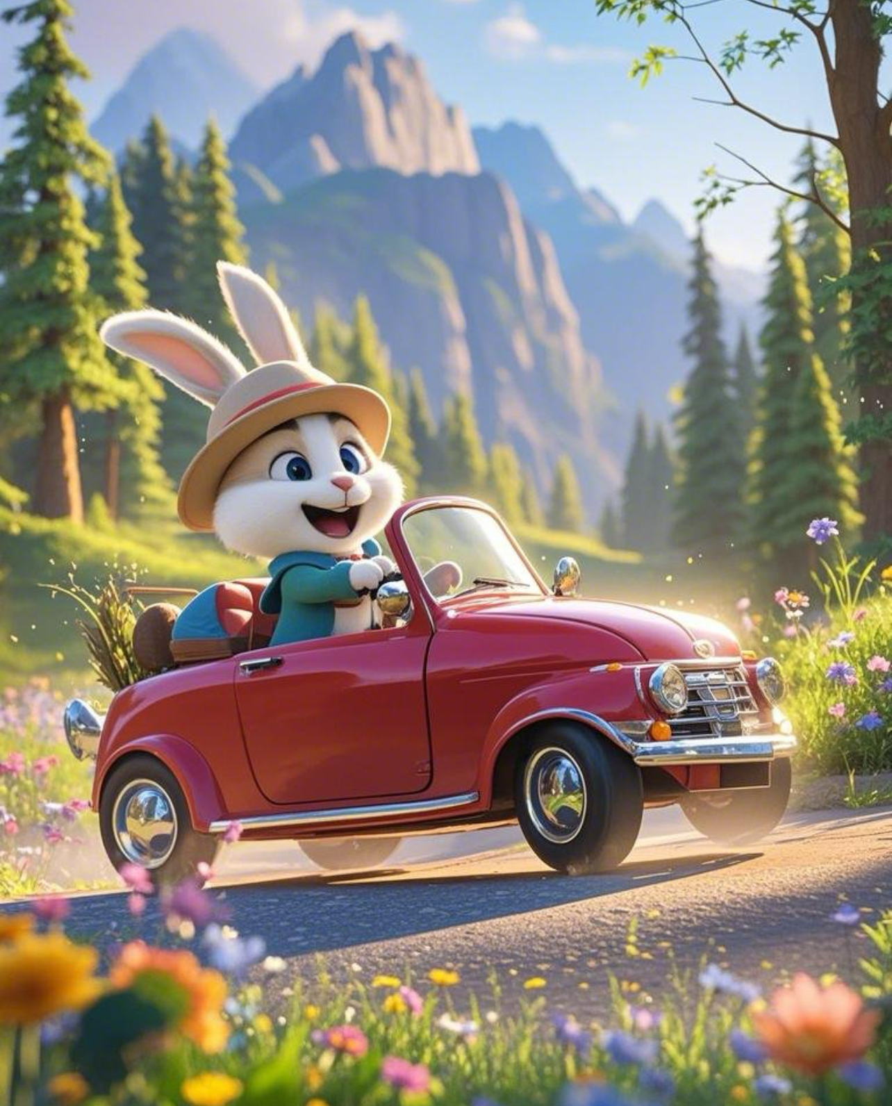 兔兔跟朋友开车去郊外玩了