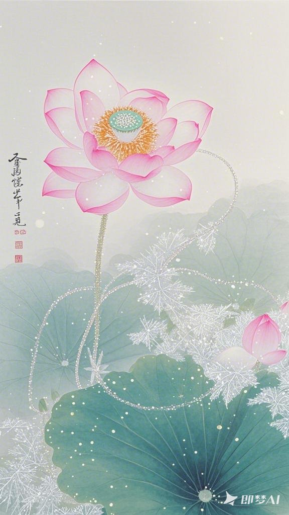 绢笔荷花冰花,薄如蝉翼,清晰的花瓣金丝线脉络,淡粉