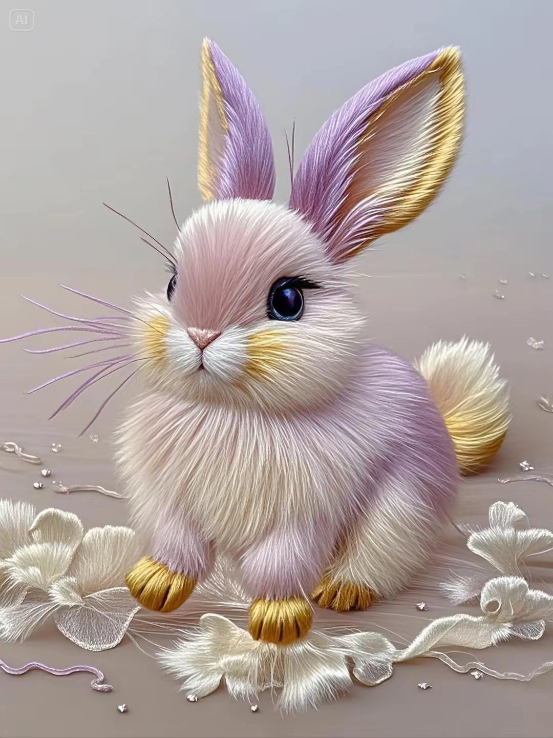 这只刺绣可爱兔,乍看之下几可乱真,一针一线皆为神韵,绒毛,眼眸,姿态