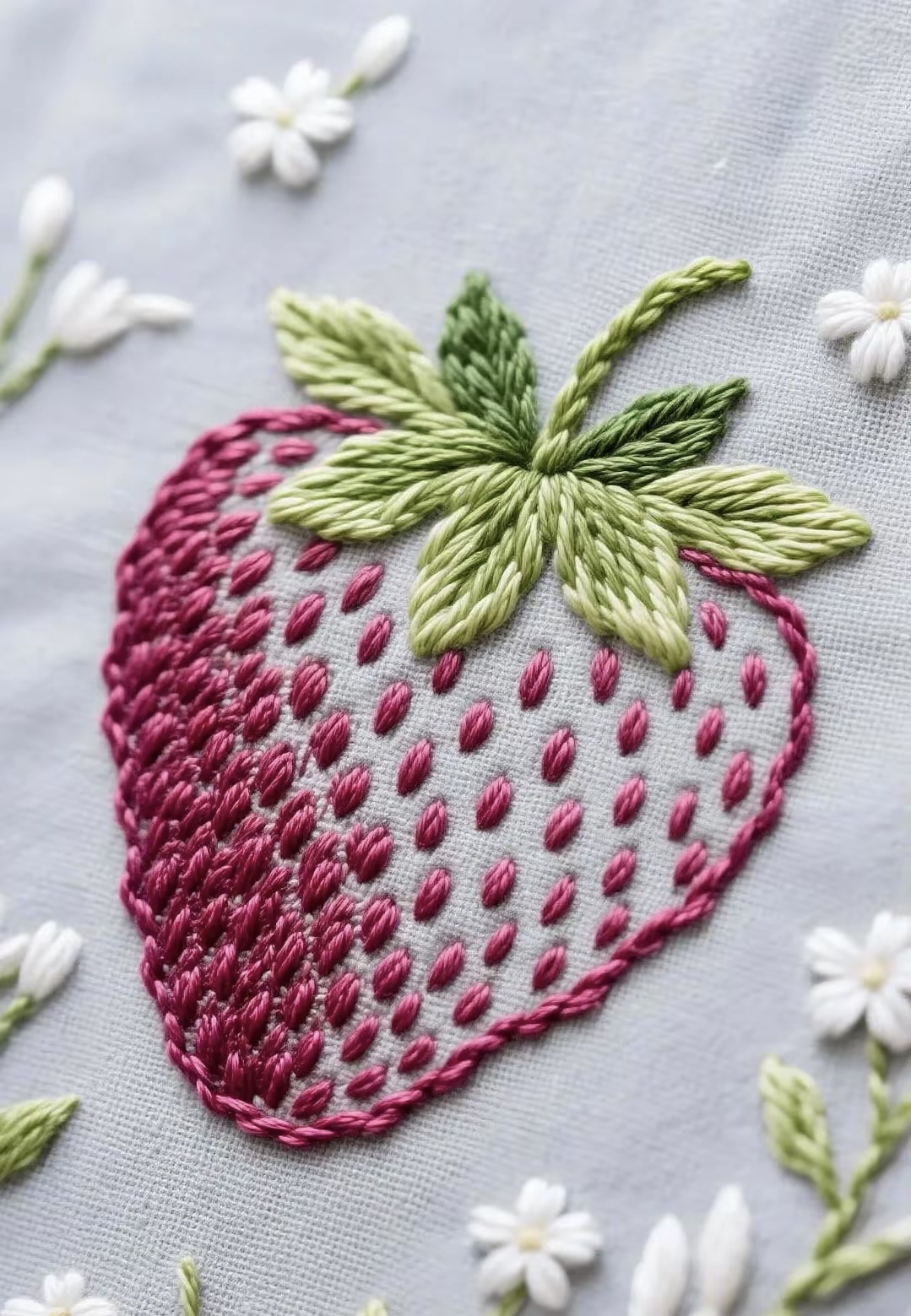 观赏手工刺绣草莓作品,只觉针下处处藏巧思