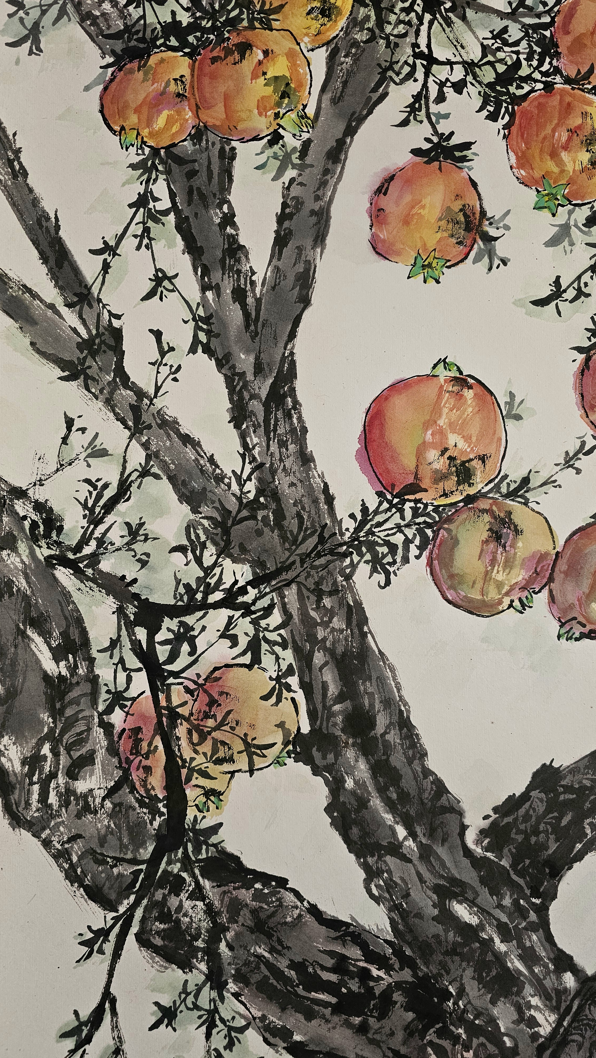 《榴枝婀娜榴实繁,榴膜轻明榴子鲜》国画石榴小写意