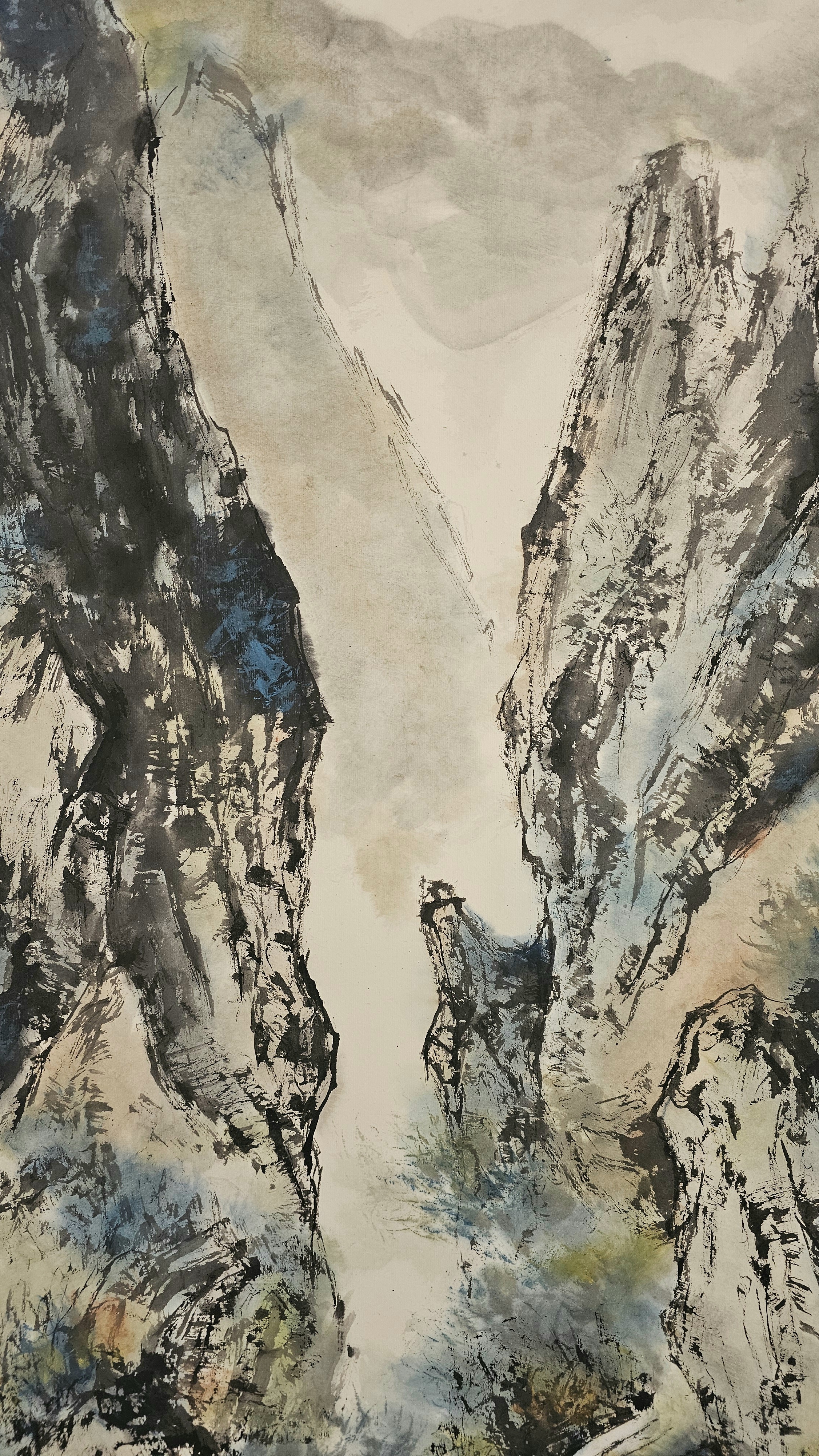 胡玉德老师国画作品《泉韵》八尺长条青绿山水