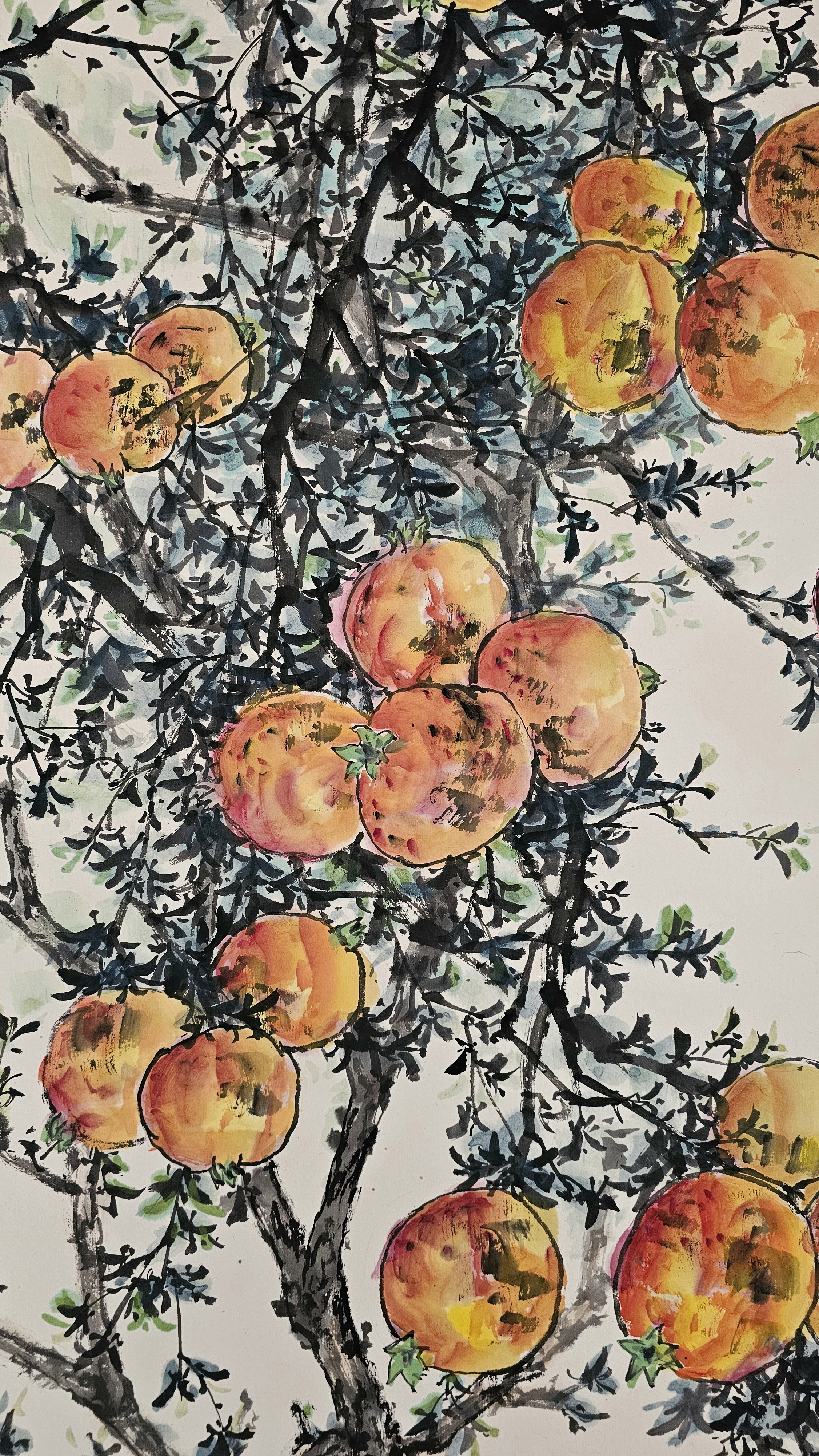 《榴枝婀娜榴实繁,榴膜轻明榴子鲜》海派石榴国画