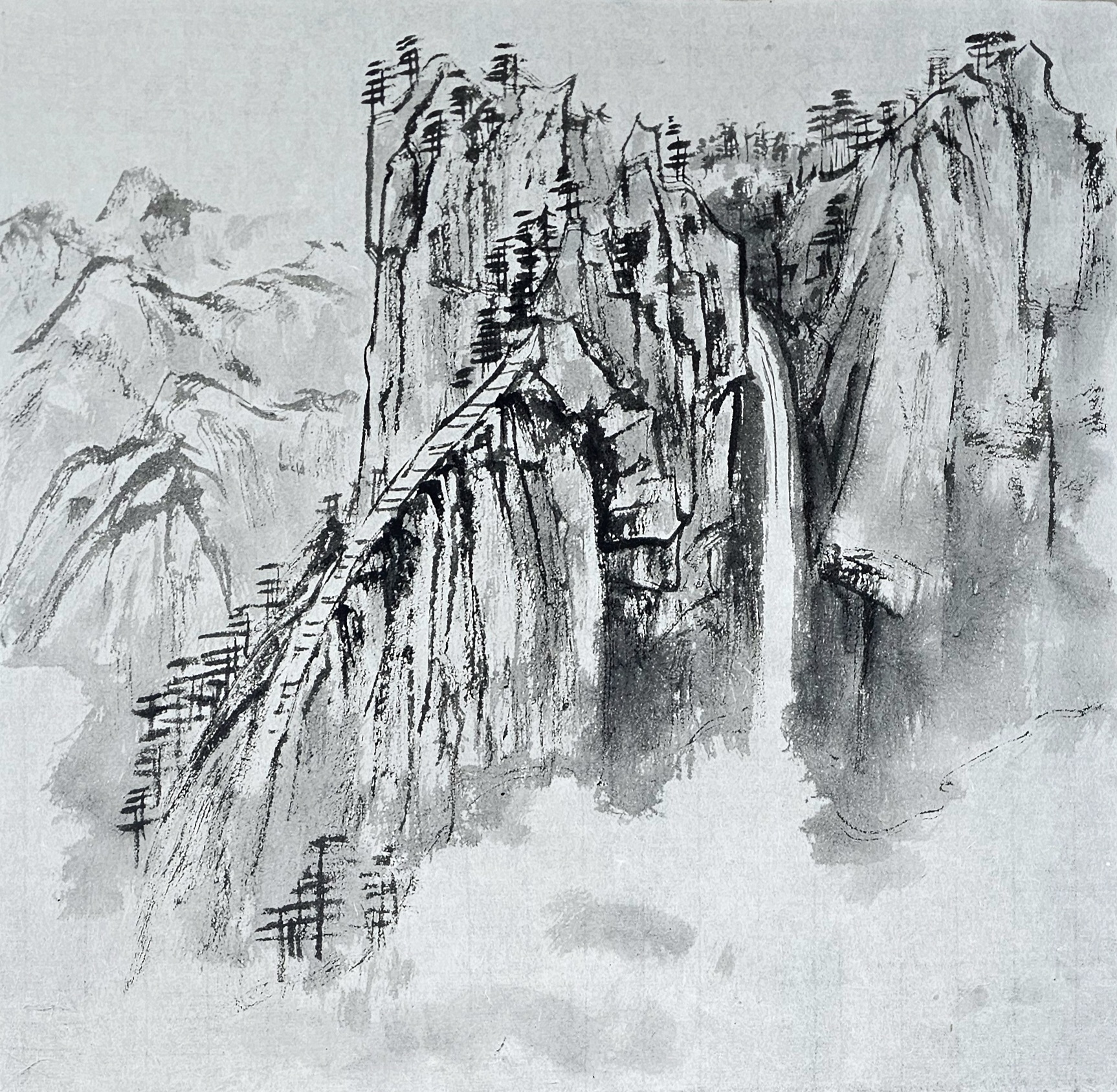 《华山之巅》国小青绿墨稿及染色
