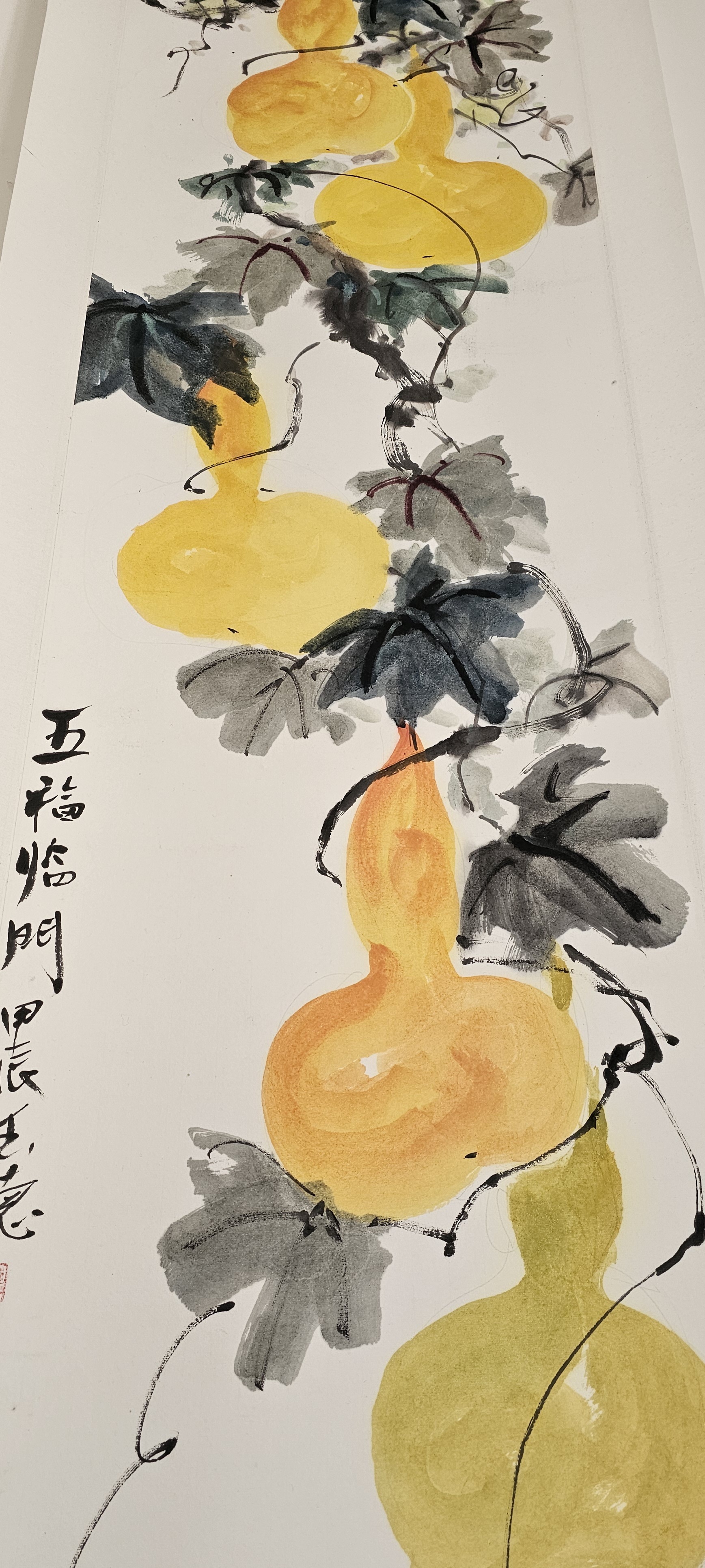 《五福临门》五个葫芦组合国画小写意作品寓意美好幸福