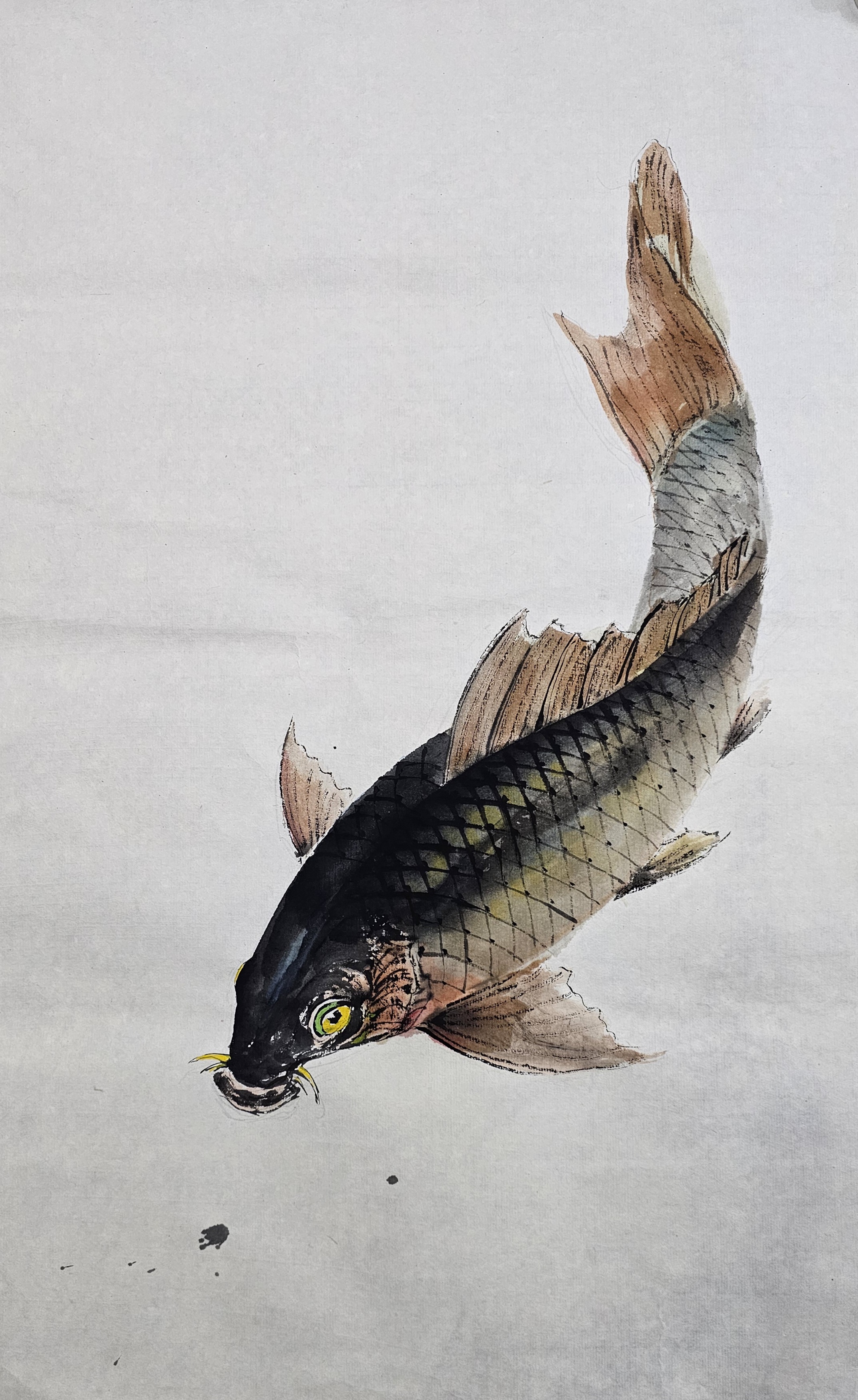 胡玉德老师创作《鲤里摆尾春风起》国画鲤鱼小写意作品