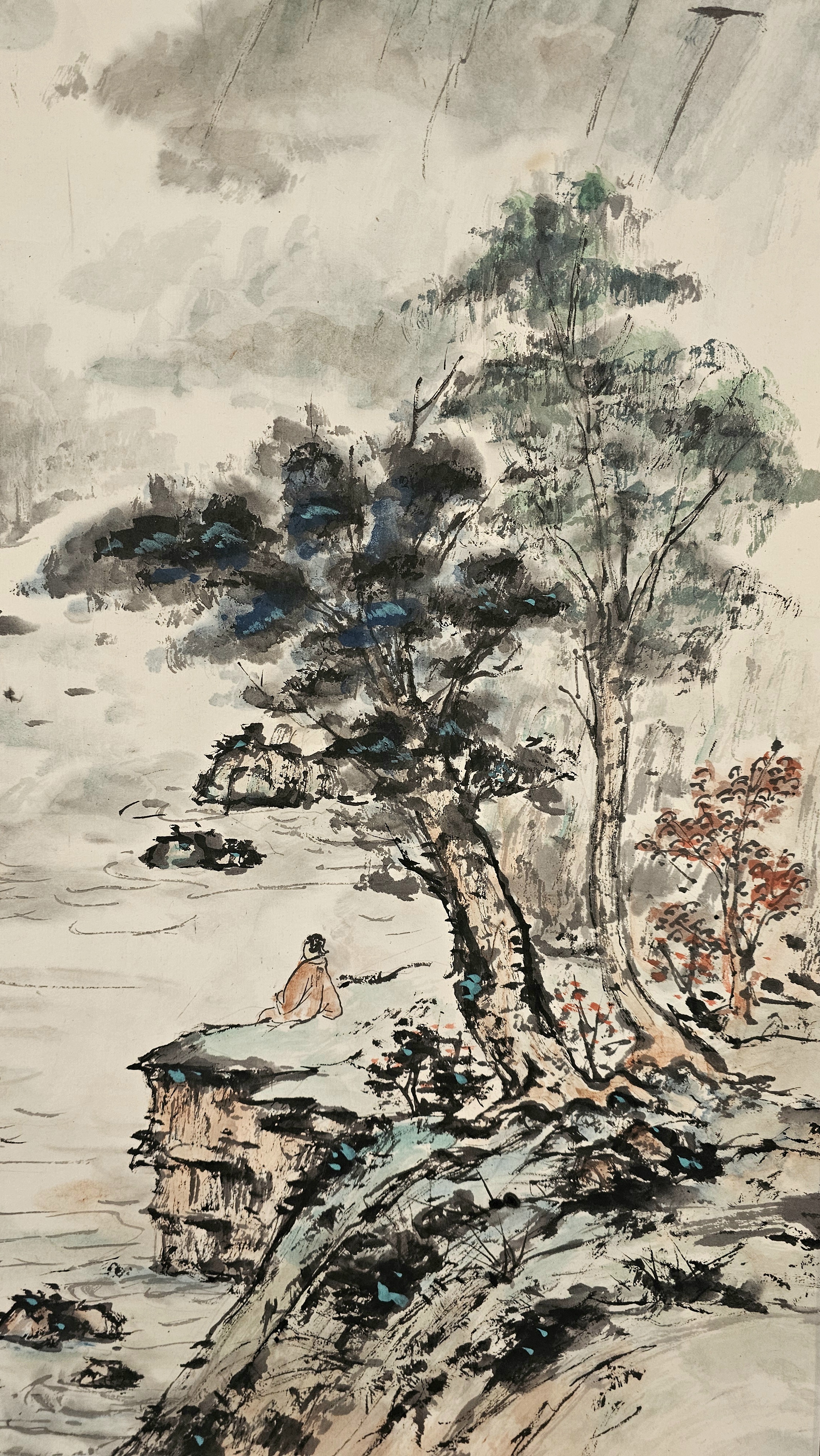 胡玉德老师创作《苍松树下坐尊兄,观瀑观山自悦情》瀑布高士图