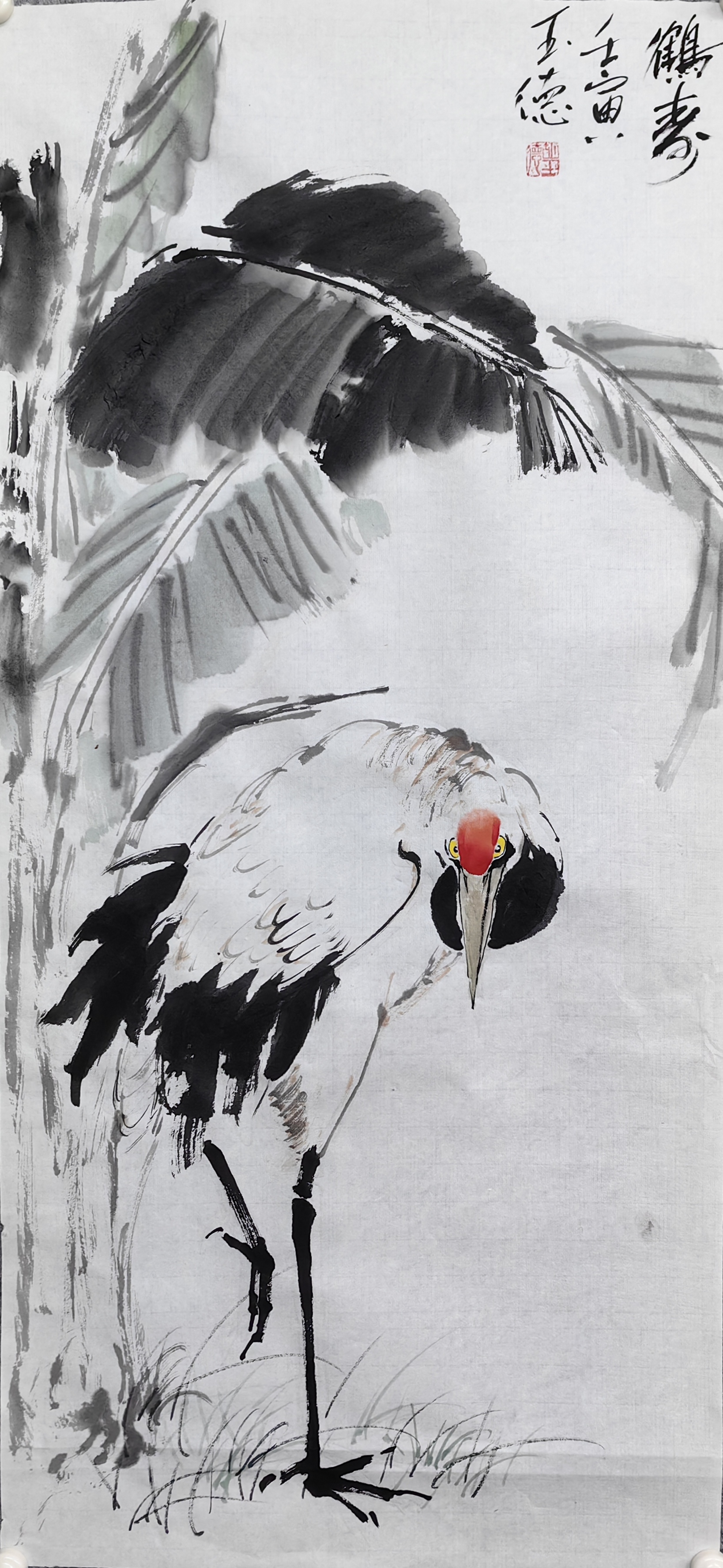 胡玉德老师创作《鹤寿》丹顶鹤不同动态国画墨稿