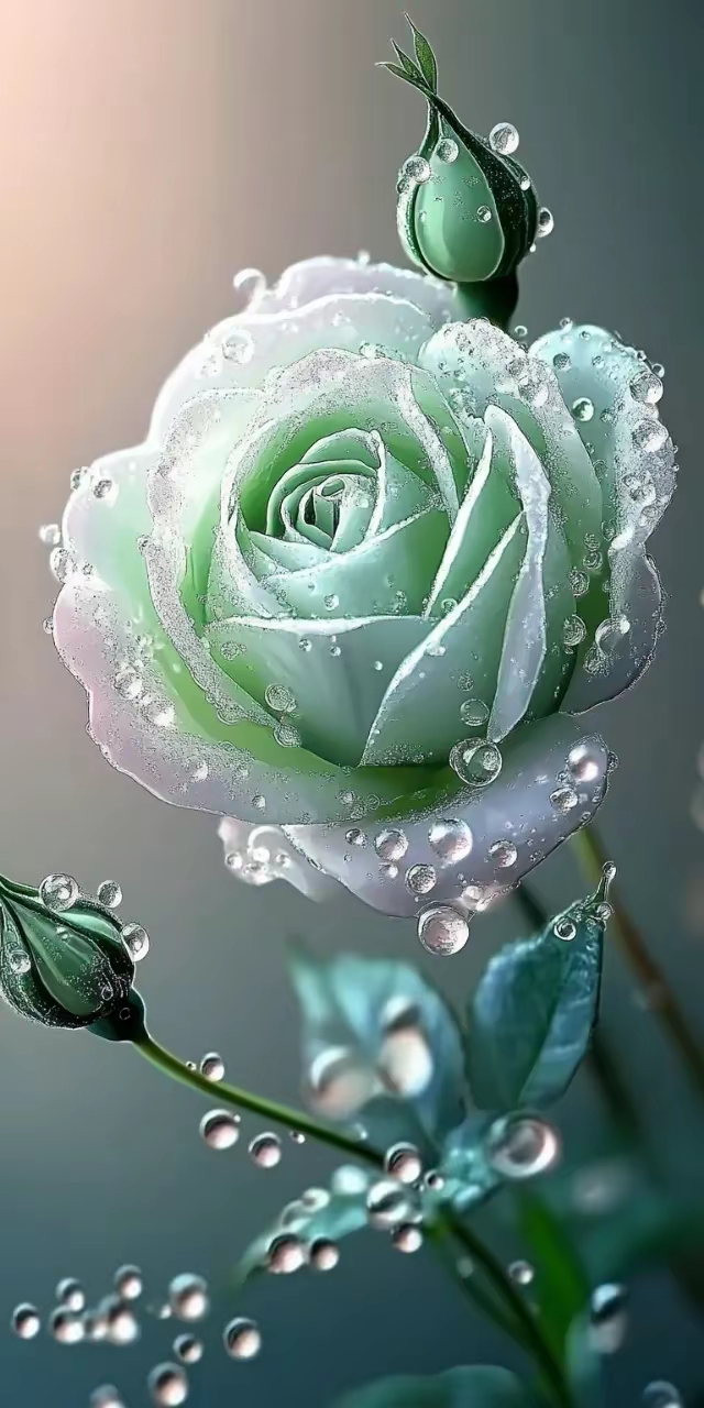 超治愈系玫瑰花,唯美清新,梦幻绿色的手机屏保,为你而开!