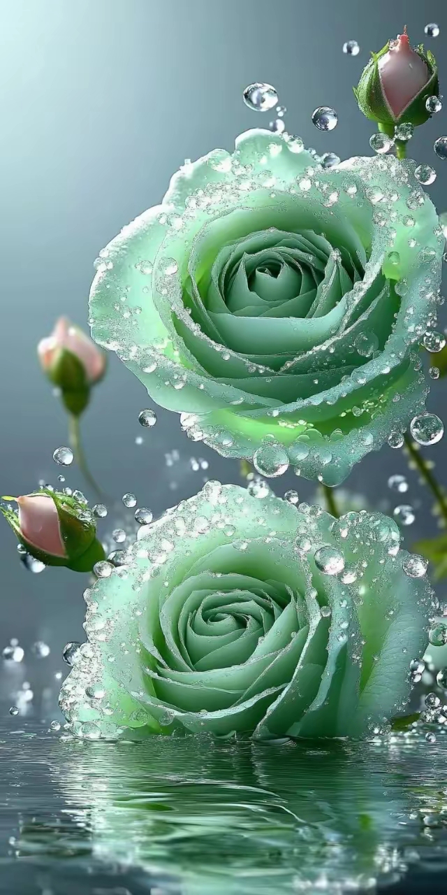 超治愈系玫瑰花,唯美清新,梦幻绿色的手机屏保,为你而开!