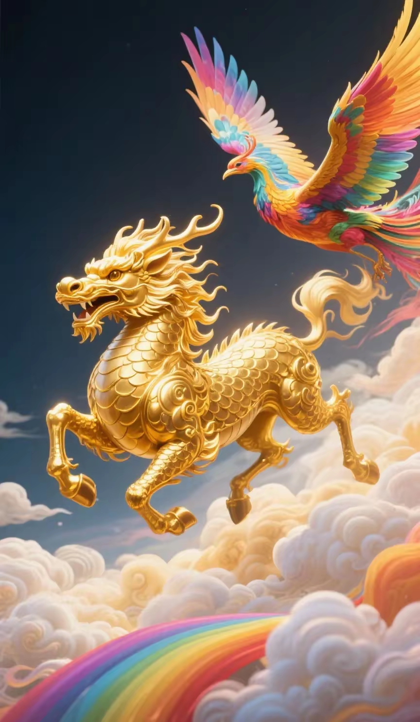 金麒麟脚踏七彩祥云奔跑而来!