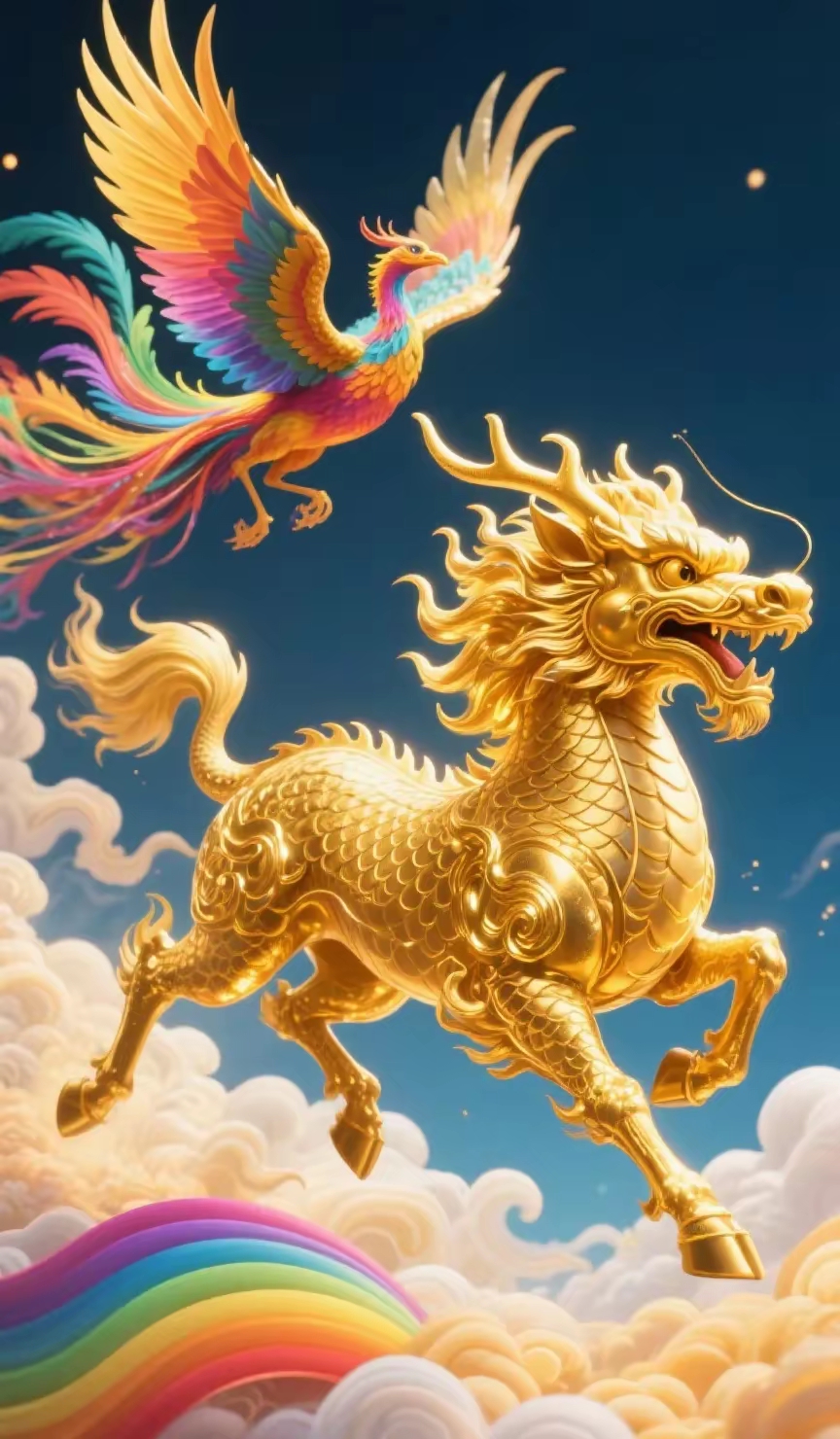 金麒麟脚踏七彩祥云奔跑而来!