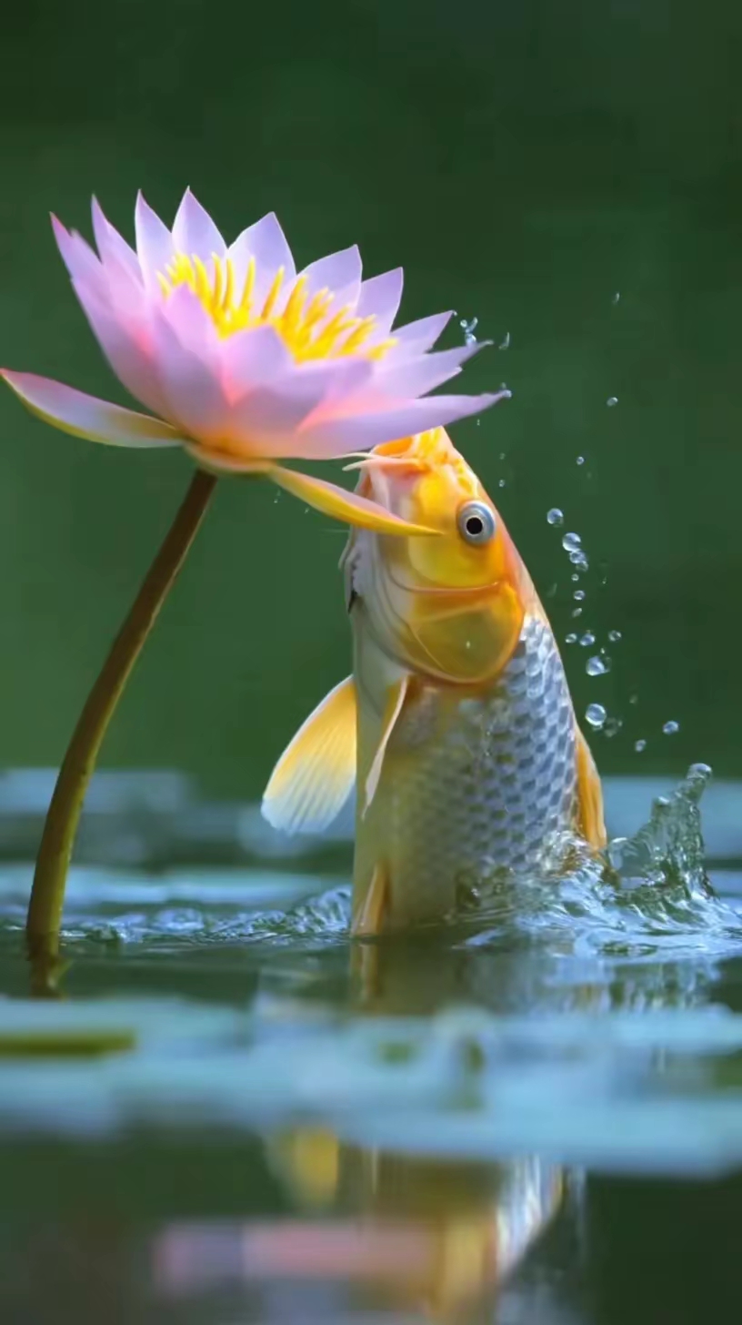 壁纸:鱼咬莲花,好运来
