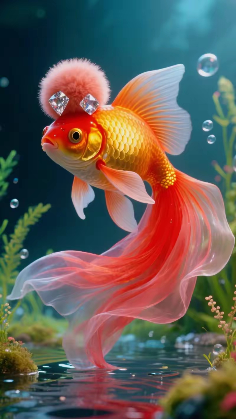 选一张金鱼公主图片做手机壁纸,以后必将福气满满,富贵有鱼!