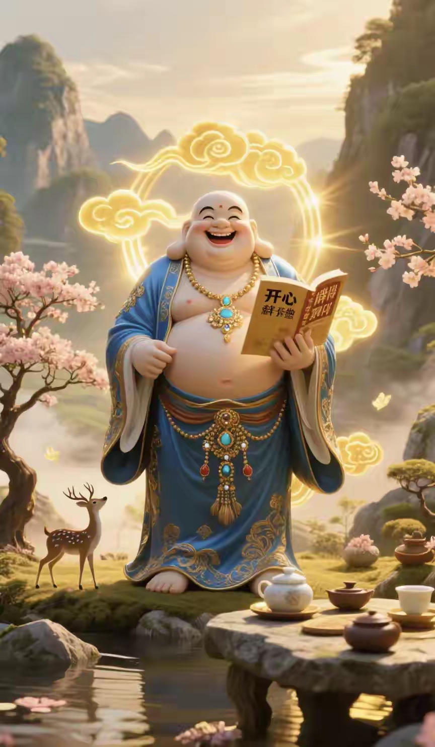 3d 弥勒佛壁纸,山水 茶香,这氛围感拿捏