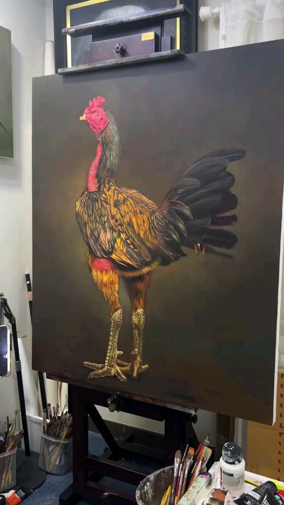 超写实的斗鸡绘画