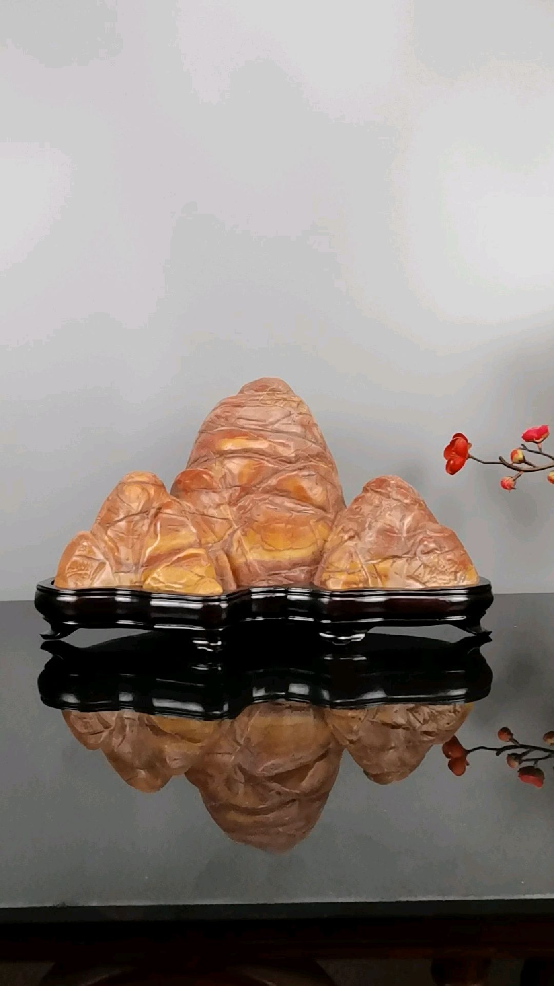 彩灵璧石山型石头靠山摆件