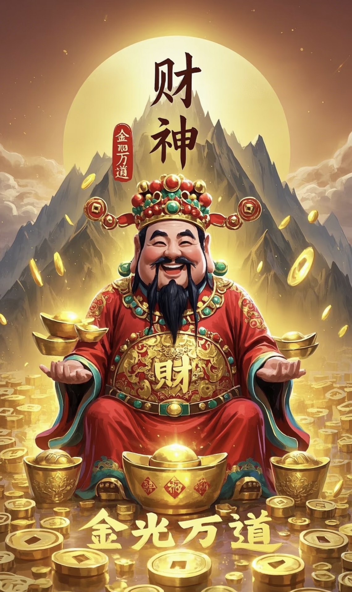 财神爷左手送财,右手送福,快请进家里