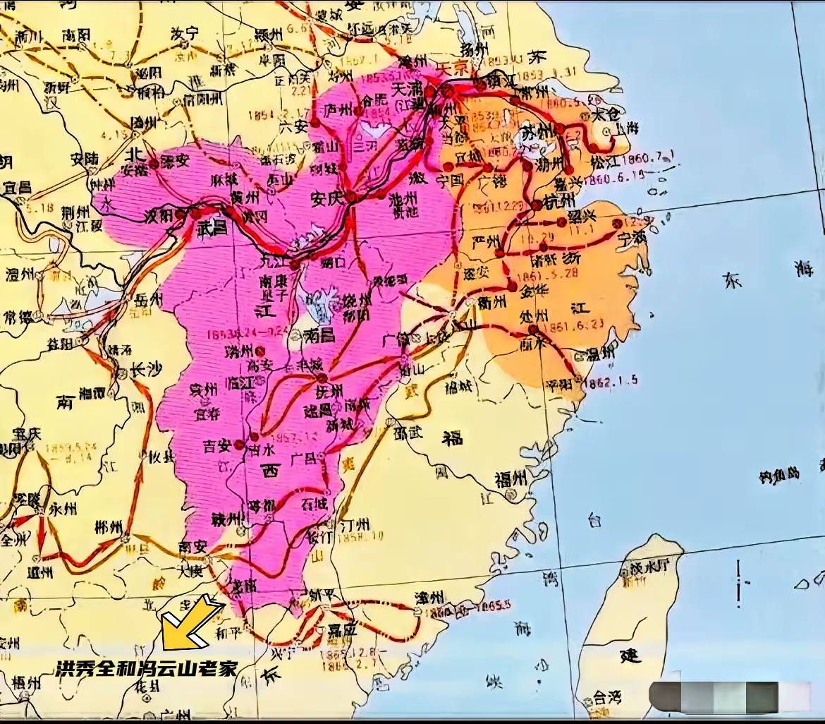 广东的起义军20多万人甚至围困了广州,太平天国地图太平天国版图太平