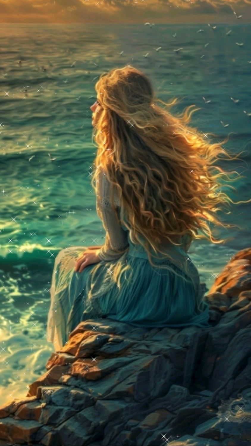 美女在海边遥望大海