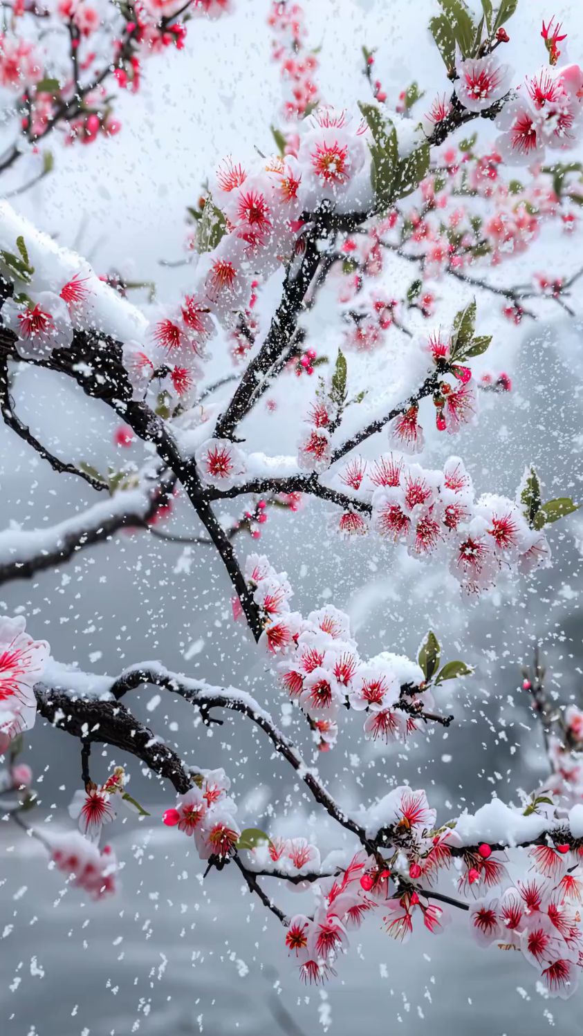 雪恋梅花翩翩舞,梅送白雪幽幽香