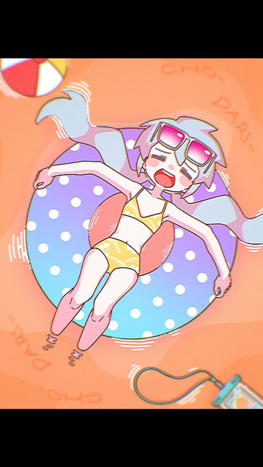 miku 在游泳圈上放松的样子太可爱了! !