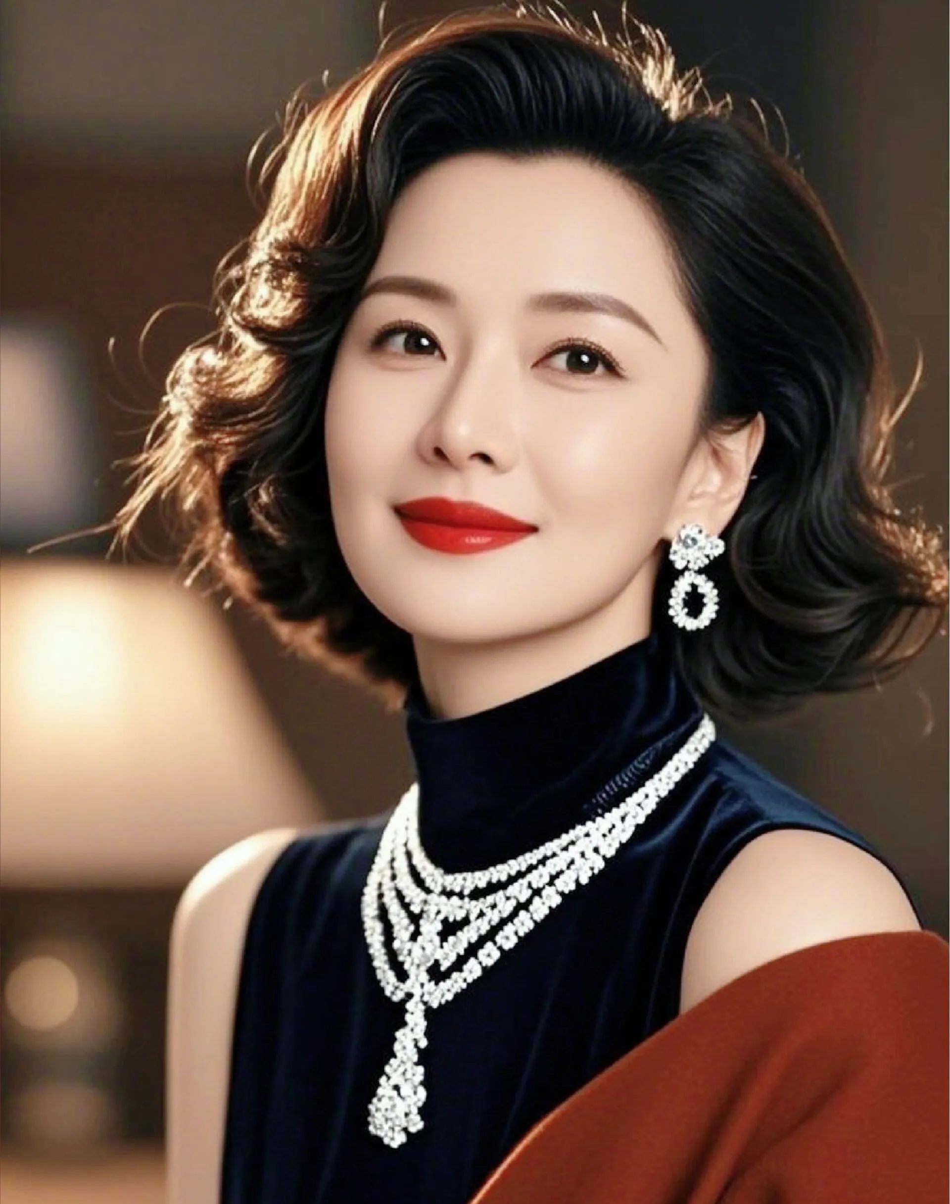 也没有这样倾国倾城美女浓眉大眼端庄典雅大气的美大波浪短发发型