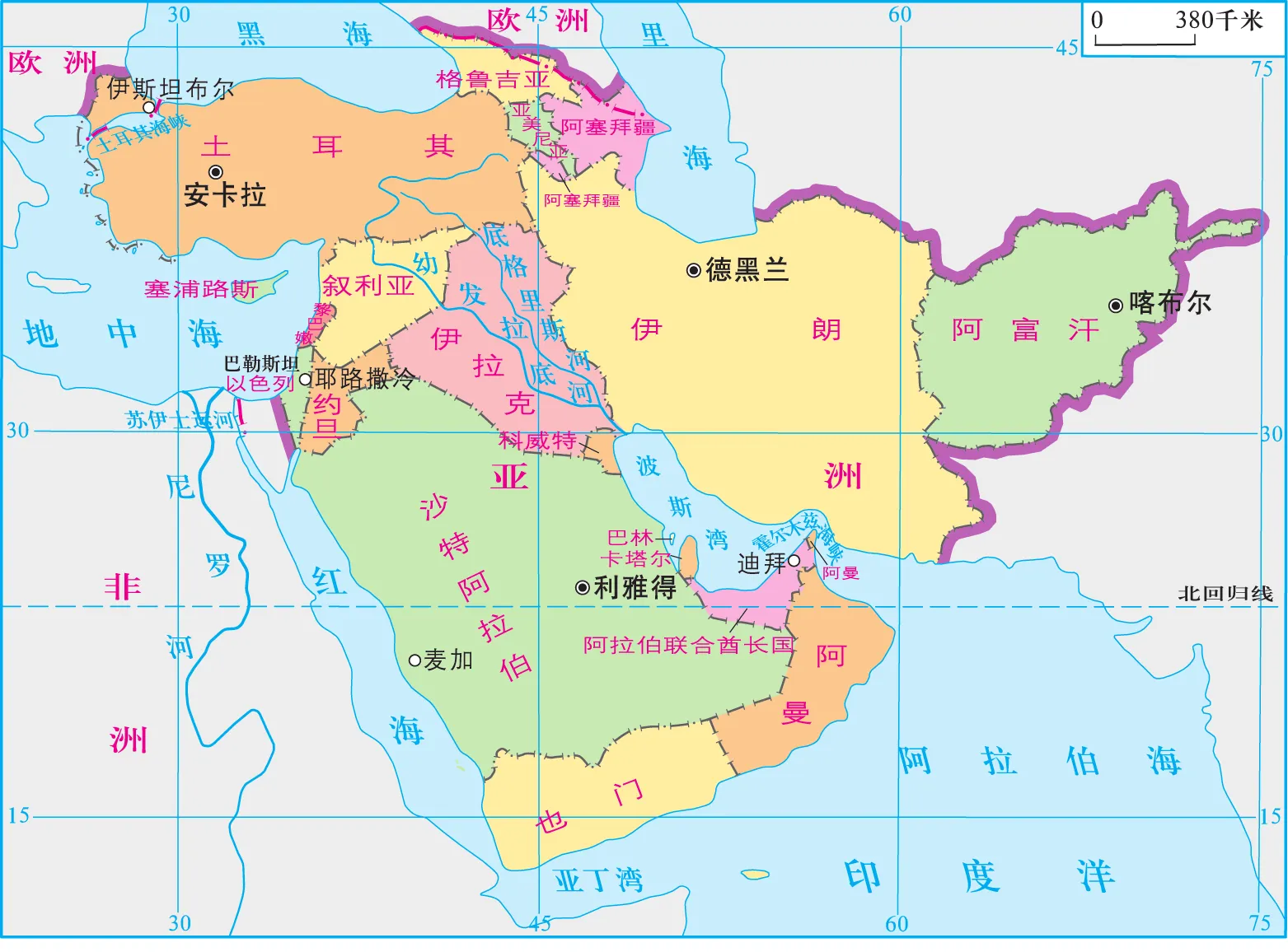 中东地区高清地图