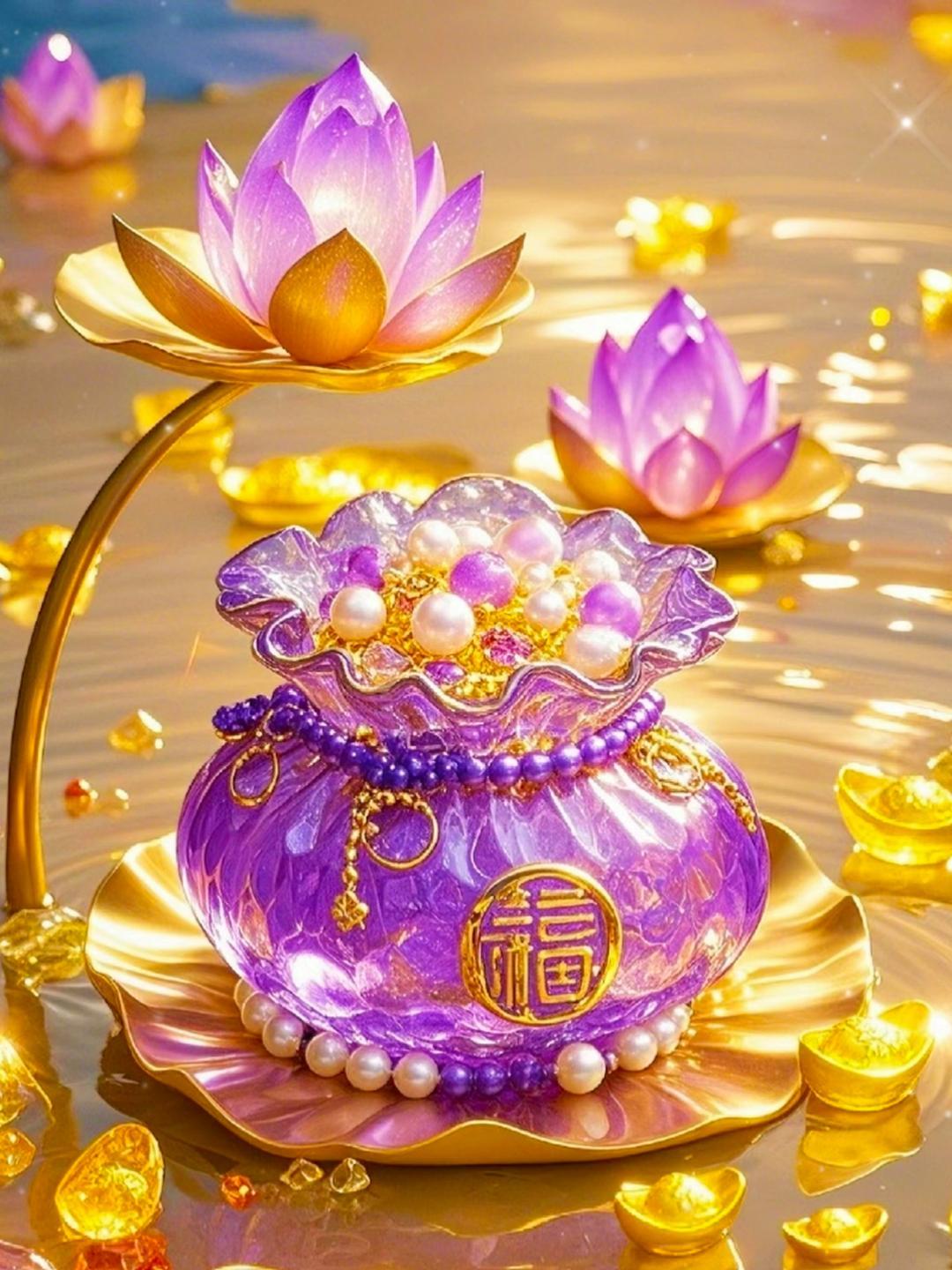 琉璃紫莲~黄金福袋;招财纳福,福气满满,好运连连,财源滚滚,富贵吉祥!