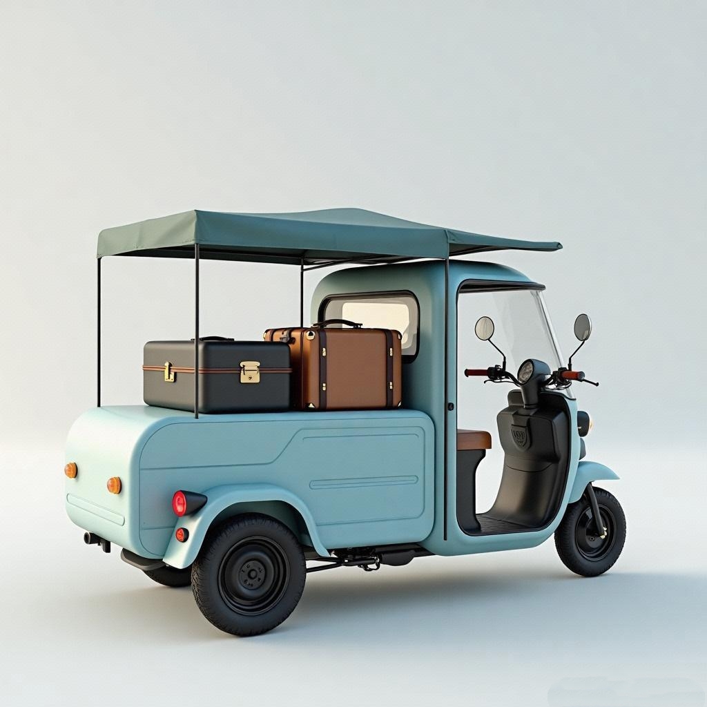 清新浅蓝色车身的三轮电动车,像夏日海风般治愈,一上路就是吸睛"神器"