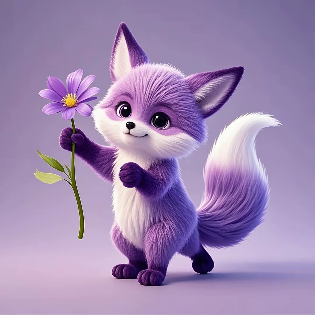 紫色的小狐狸送你一朵小花