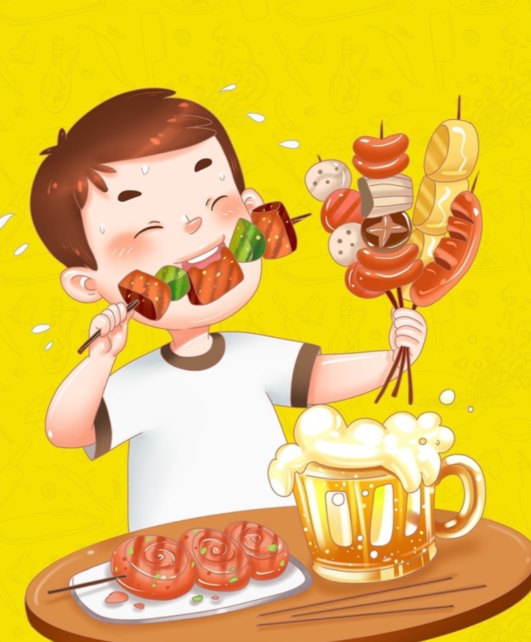 吃串喝酒图片卡通吃喝漫画辣油生冷杂食物漫画图吃烤冷面卡通片图片