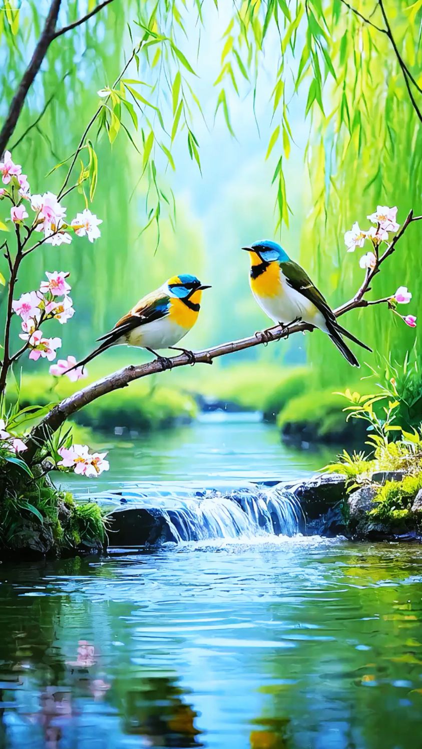 树上的鸟儿成双对!