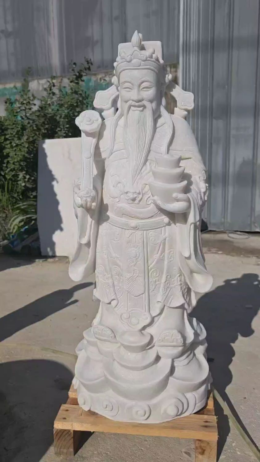 天然汉白玉财神雕像