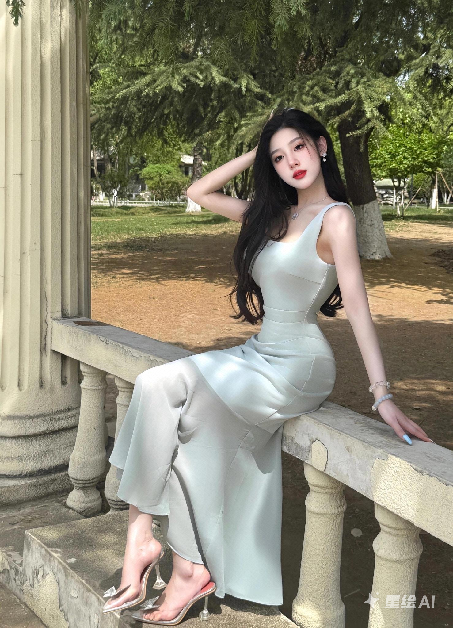 超裙装大长腿美女竖屏高清壁纸美女真人大长腿头像@在公园的阳光里