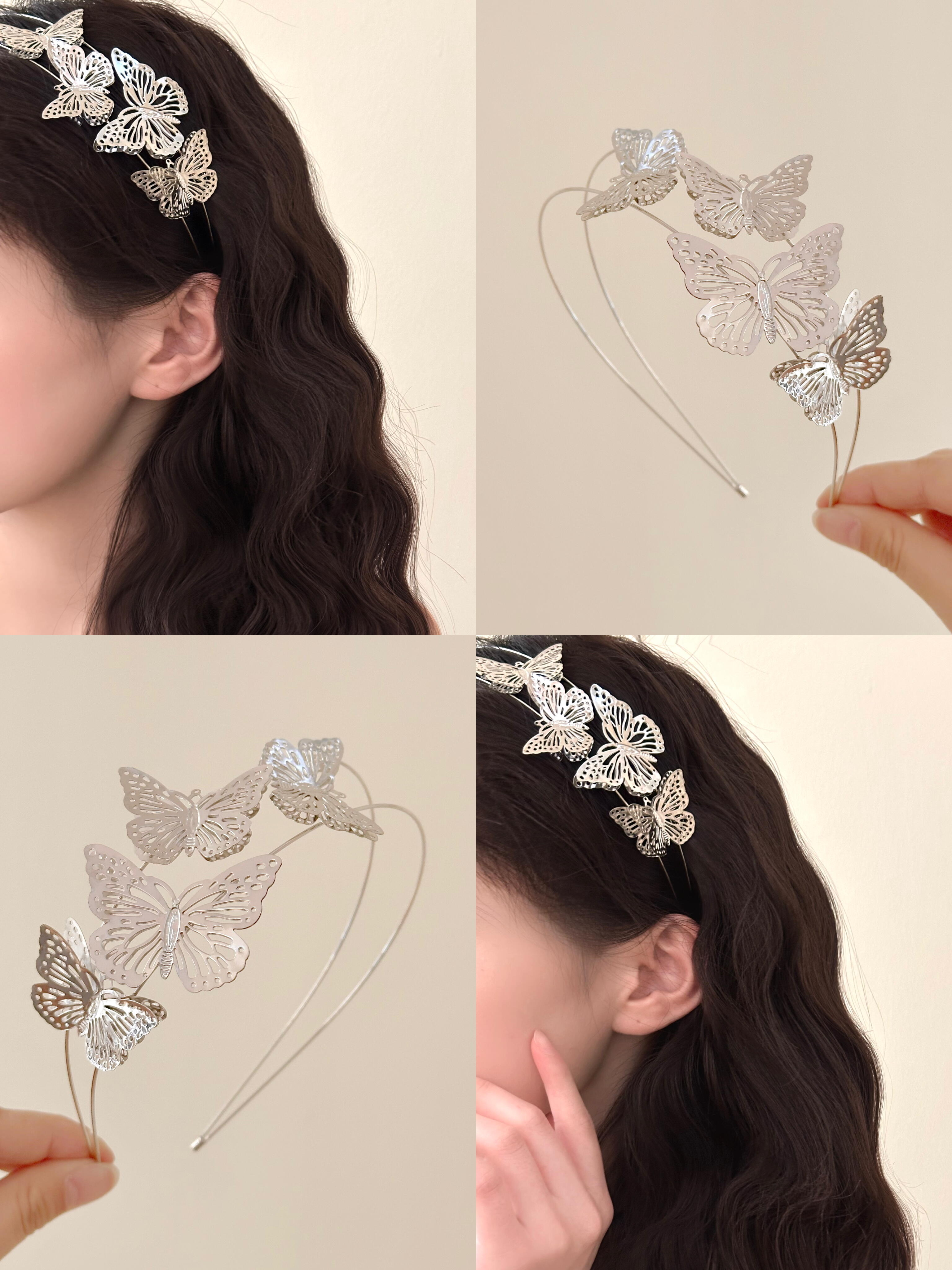 银蝴蝶发箍美到我的心巴上了～ 银色好有清冷感呀 戴上仙气又美腻太