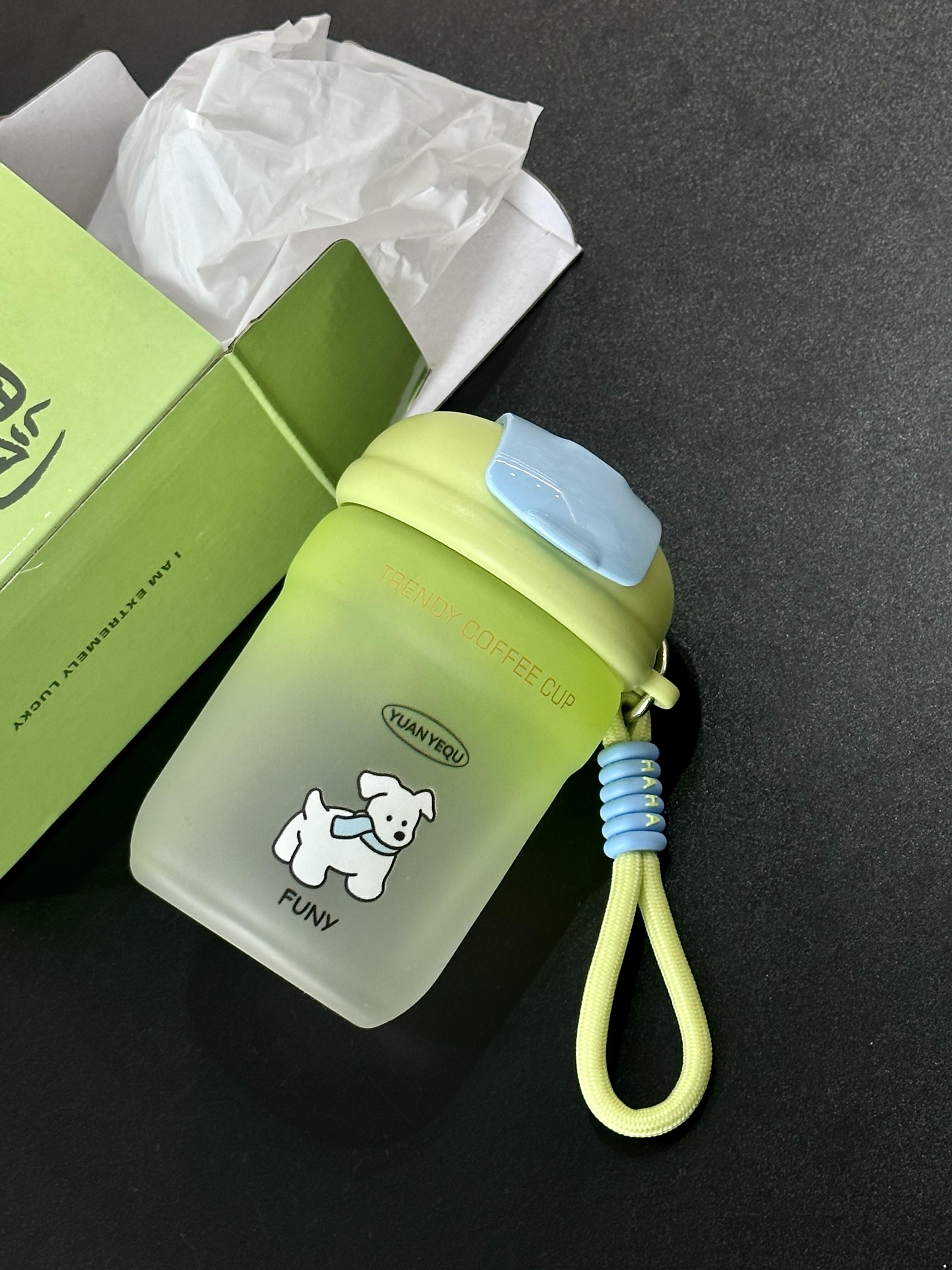 春天的小狗狗玻璃杯～ 春日青色的玻璃杯很适合带着喝水呀～高颜值