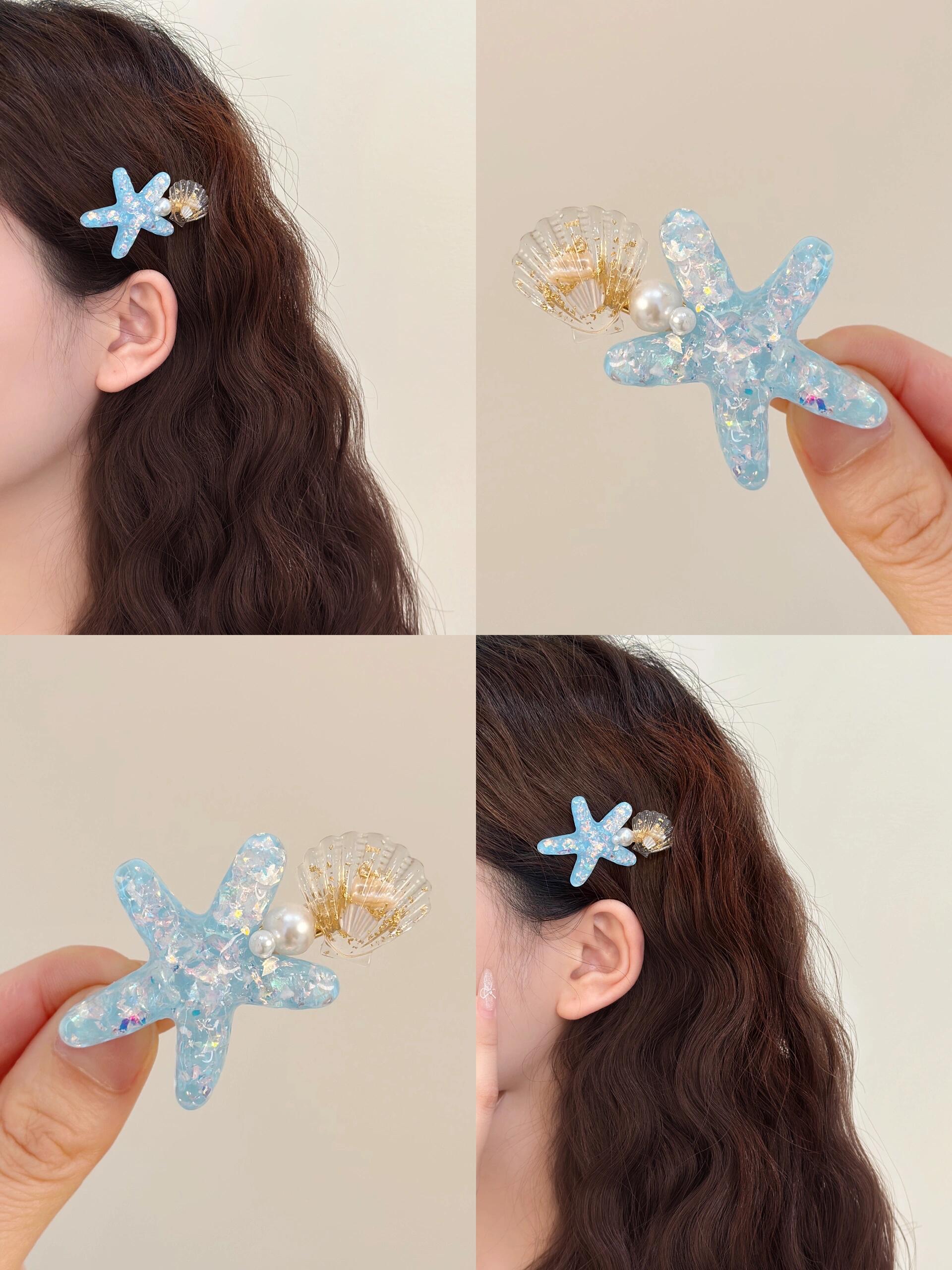 眼前一亮的海星发夹 闪闪亮亮的清透海盐星星～ 海边的气息扑面而来