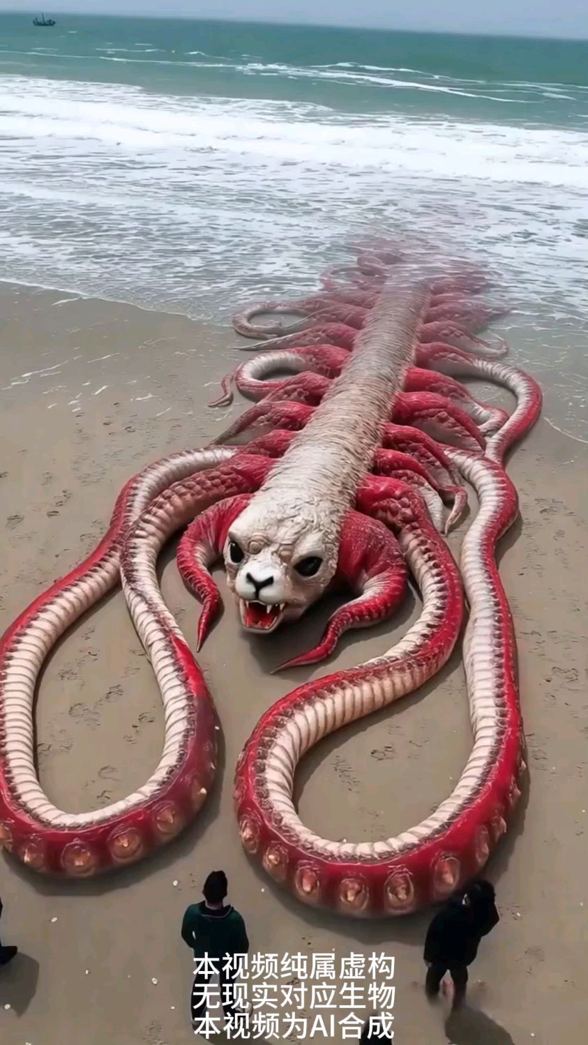 海边惊现变形章鱼怪,好大一只还挺漂亮,但只不过是科幻创作罢了