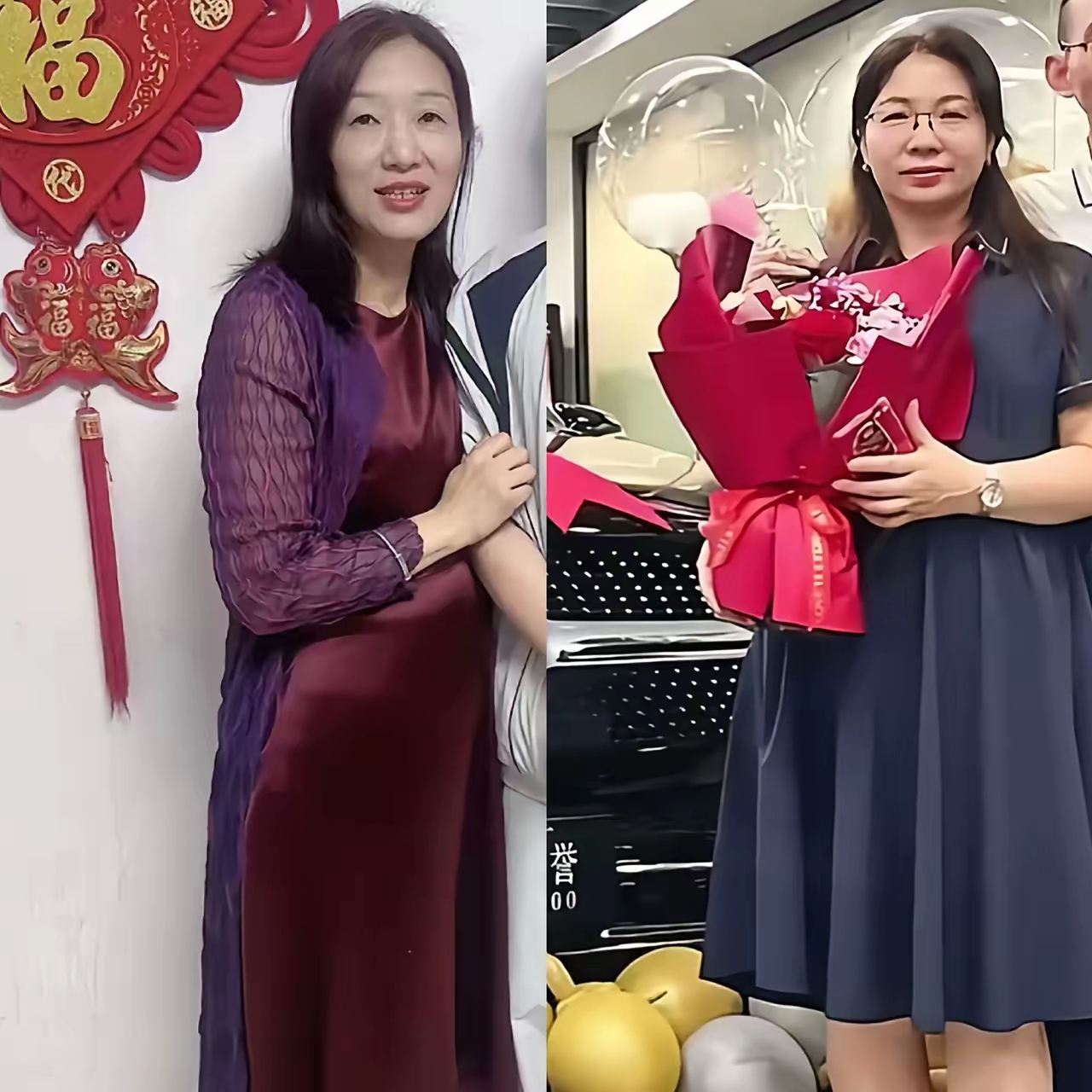 谢岳的两任妻子 左边是前妻许建华,右边是现妻郑琴 左边与他结婚30年