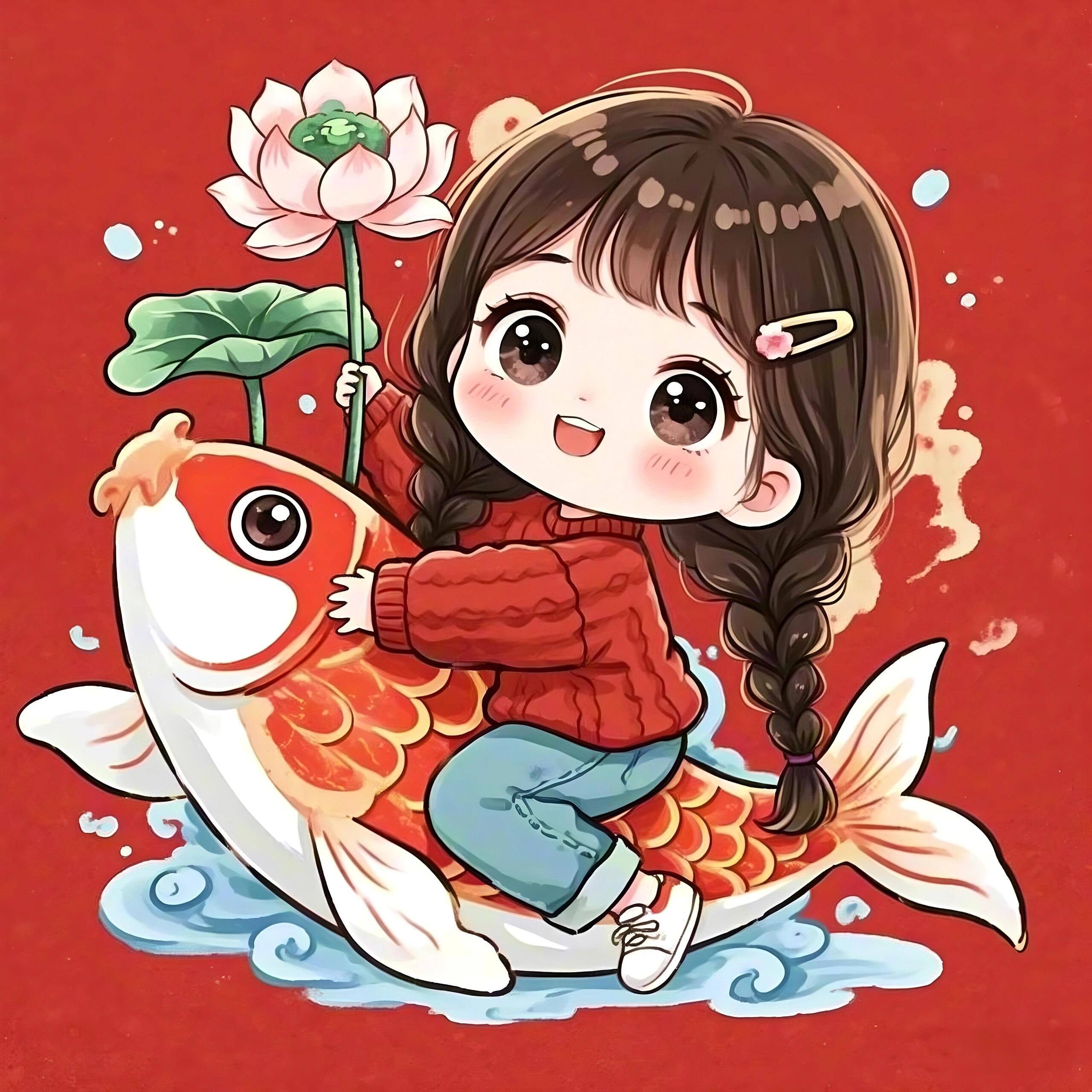 "锦鲤上岸"可爱女生新年头像