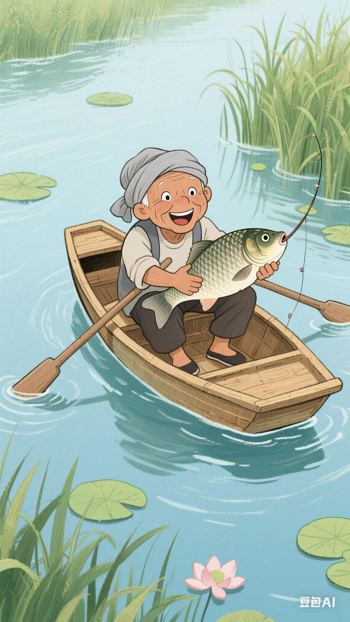 江南水巷深处住着个姓陈的老渔翁,每日撑着乌篷船在芦苇荡里撒网