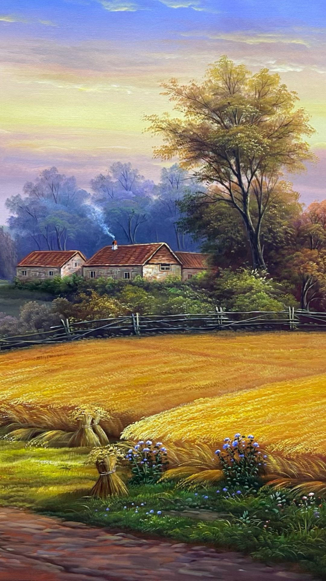 秋意浓田园风光油画作品