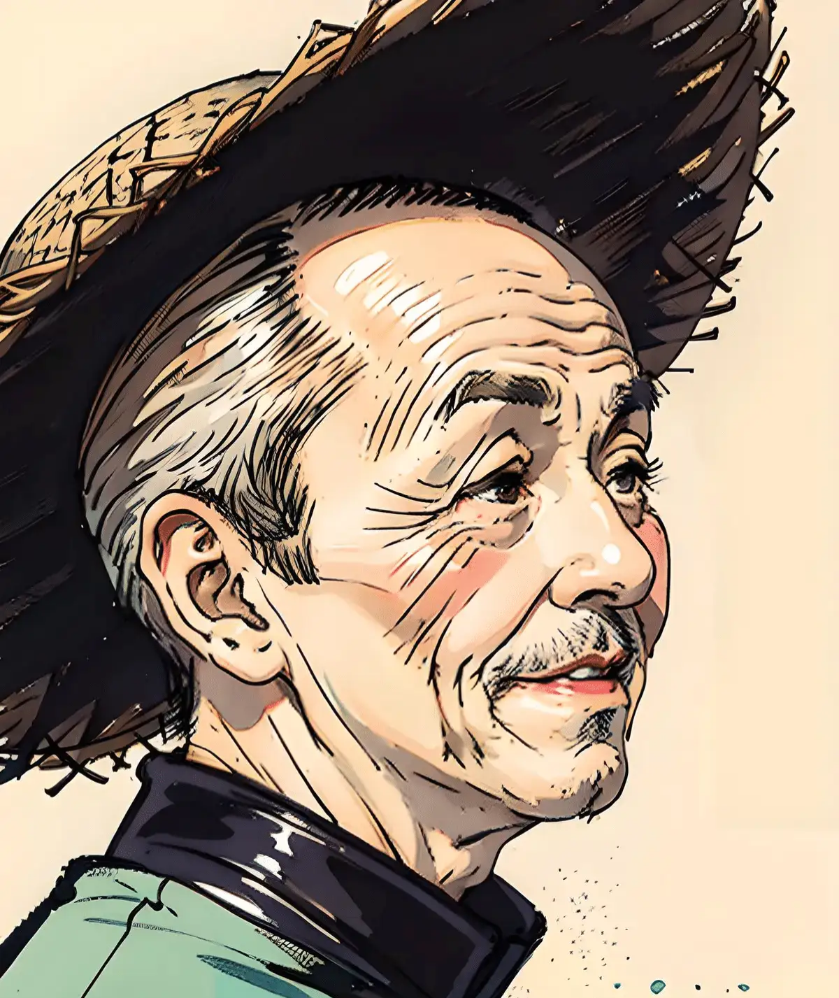 老太爷头像光头老人画像远山灯火的作者梁满仓的卡通画像农民舅舅漫画