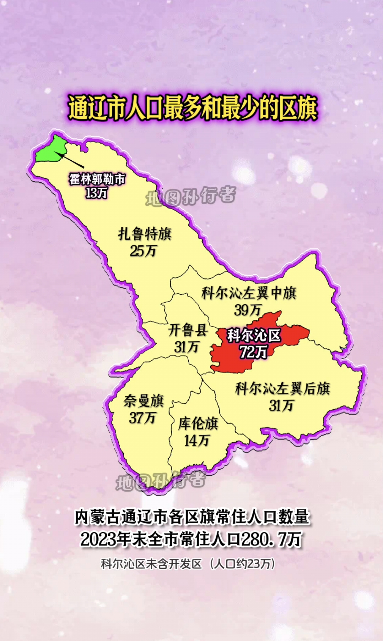 内蒙古通辽市各区县常住人口分布图