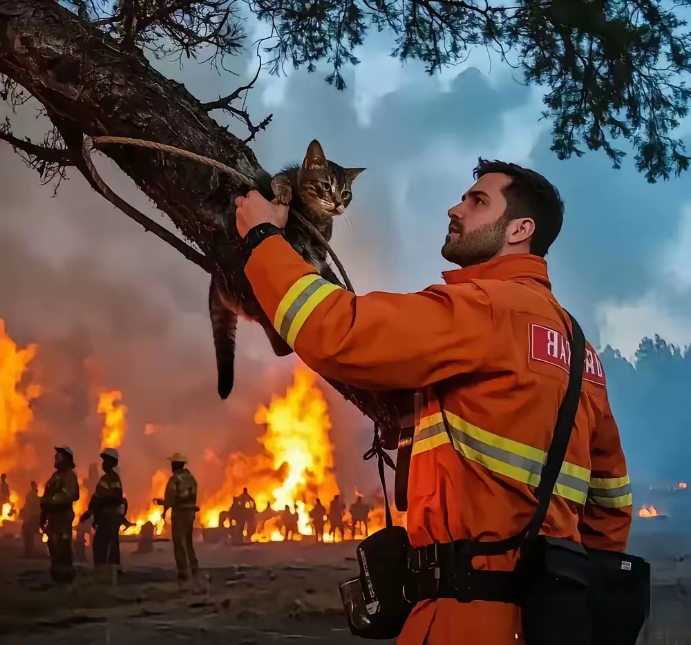 美国消防员火灾救援火伤害人和动物图片美国公寓倒塌救出的的猫一个人