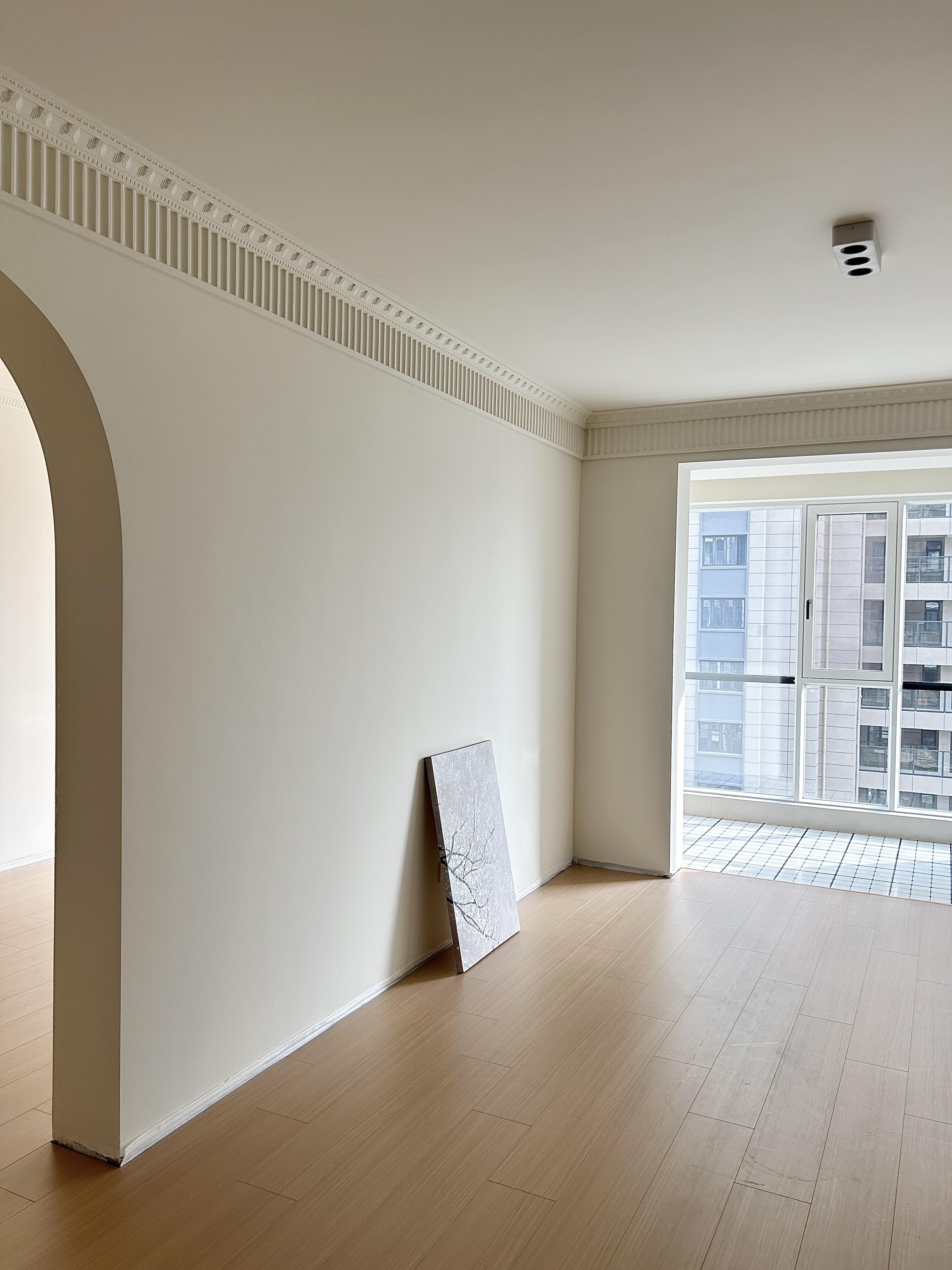 硬装部分比较简单 全屋通刷乳胶漆,顶面走石膏线装饰 客厅是8公分