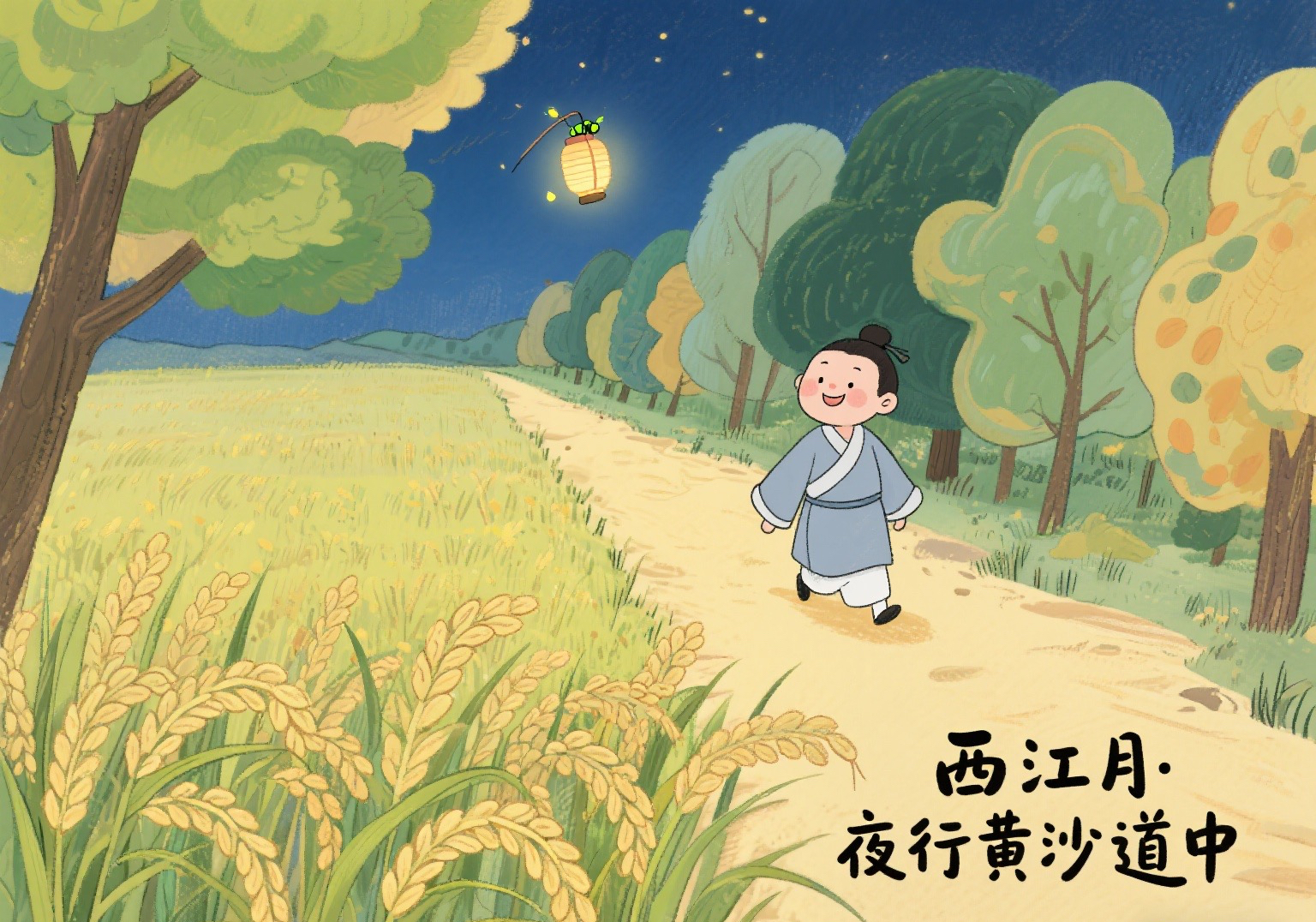 乡野清韵中的闲适与哲思《西江月·夜行黄沙道中》,六年上册